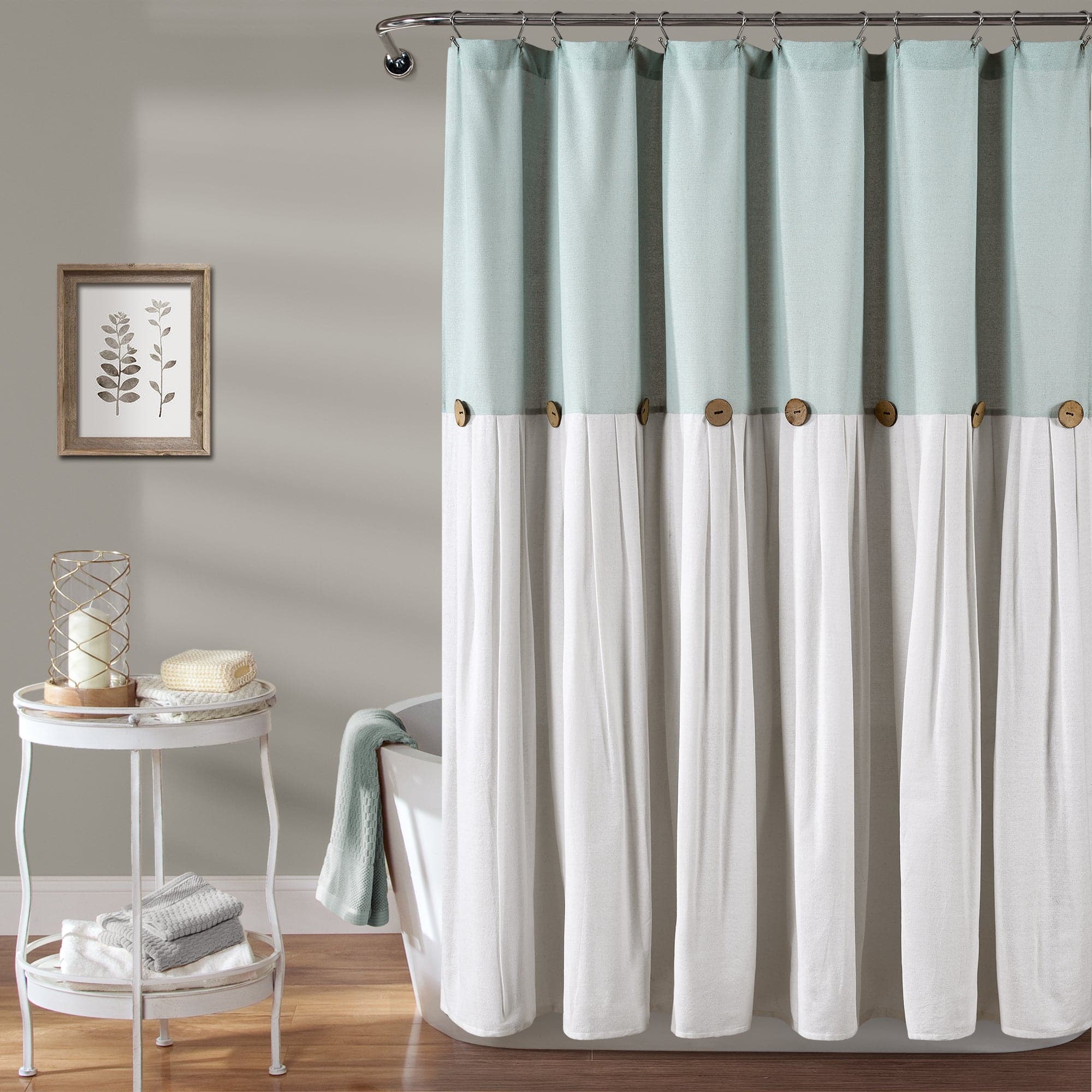 Linen Button Shower Curtain - Waterproof Bathroom Decor for Modern & Farmhouse Style - Perfect for Home, Apartment, and Spa Use