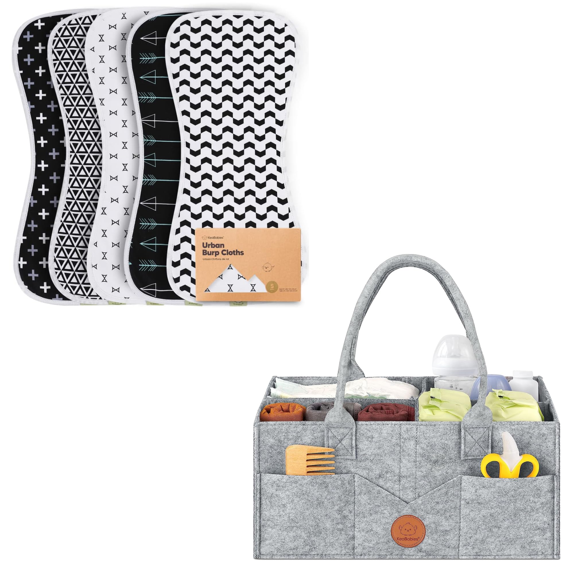 Organic Baby Burp Cloths for Newborns - Soft Cotton Spit-Up Towels & Diaper Caddy Organizer Set - Essential Nursery & Travel Must-Have for Boys & Girls (Classic Gray) - Perfect for Feeding, Diaper Changes & On-the-Go Parenting