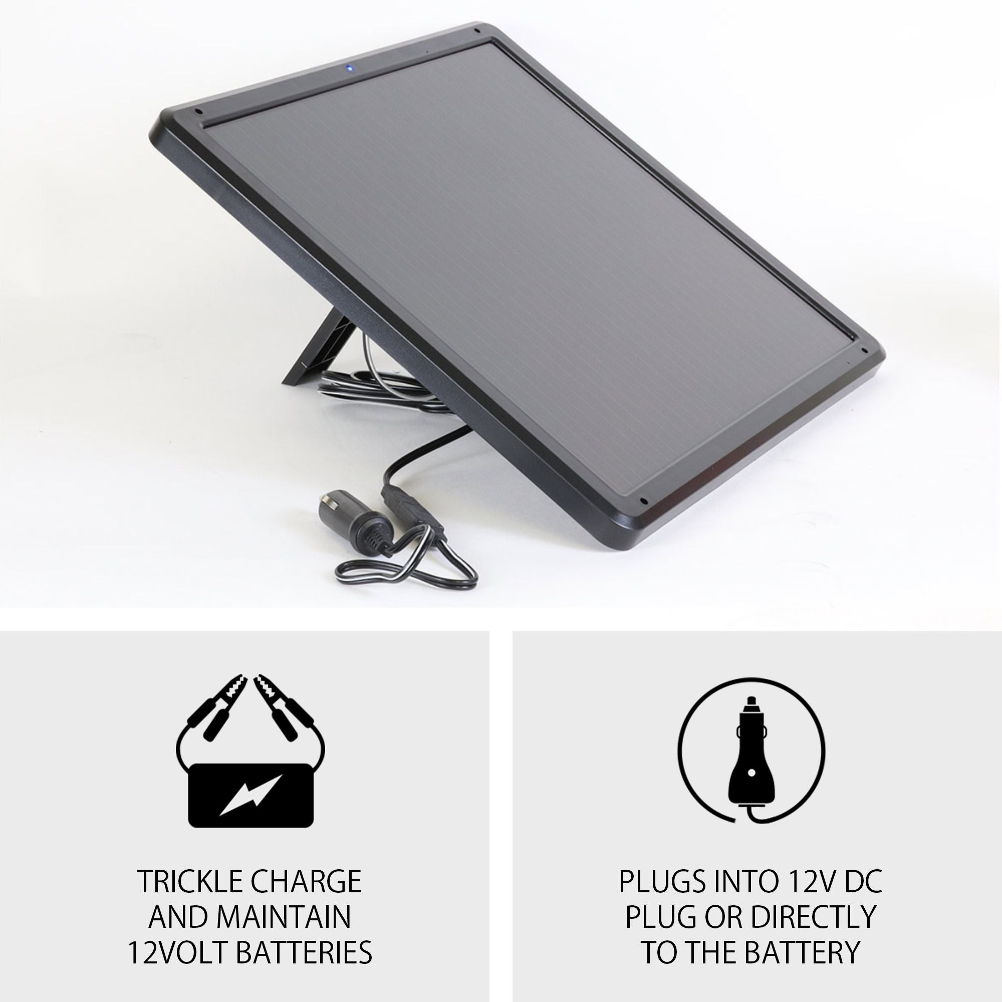 Koolatron 12V Solar Trickle Charger - 7W 400mAh Weatherproof Car Battery Charger with Clamps & J Plug for Cars, RVs, Boats, Trailers - Perfect for Outdoor, Camping & Marine Use