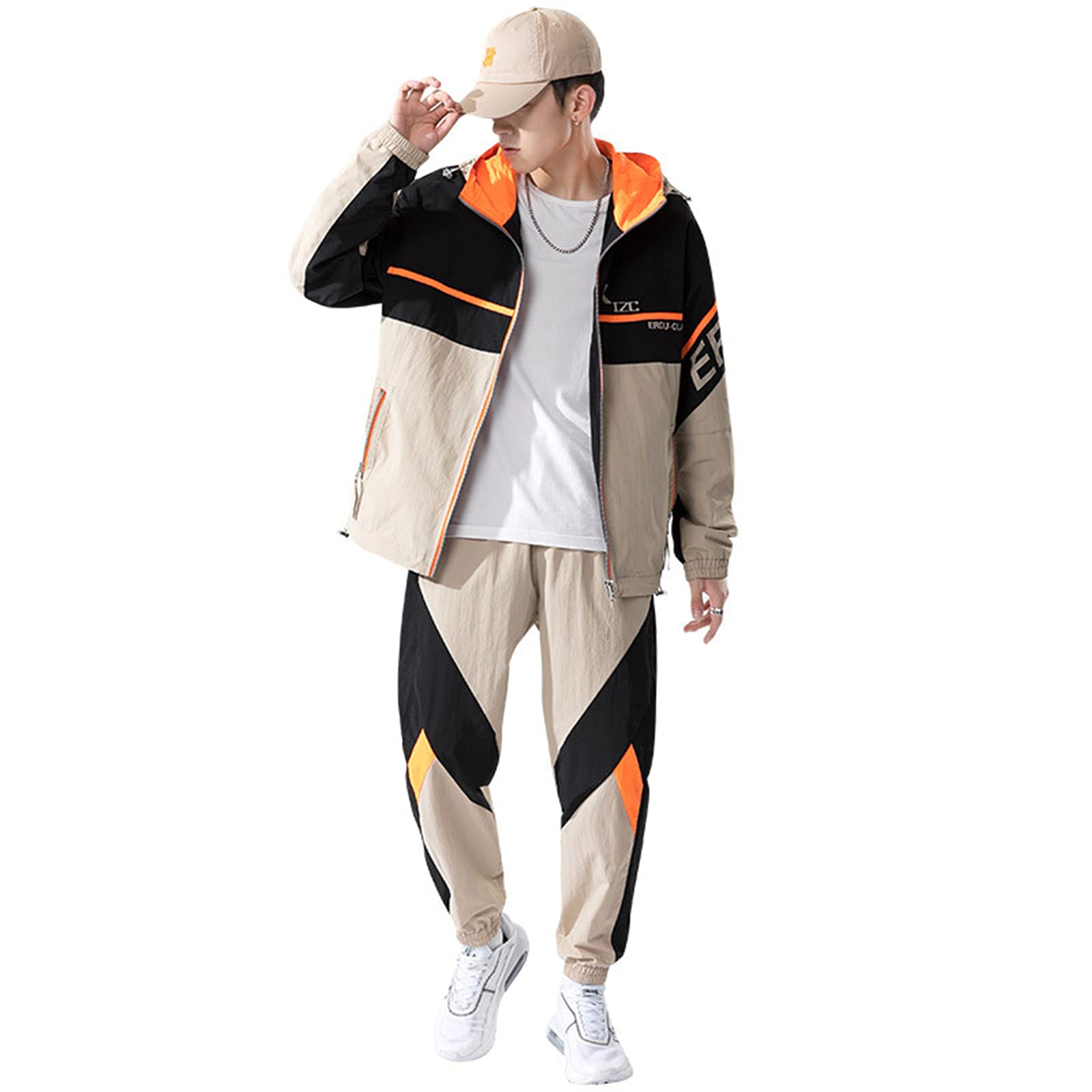 Floette Men's Retro Windbreaker Track Suit Set - Vintage Athletic Jacket & Pants for Hip Hop, Running, Jogging - Windproof Sweatsuit for Outdoor Sports & Streetwear Fashion