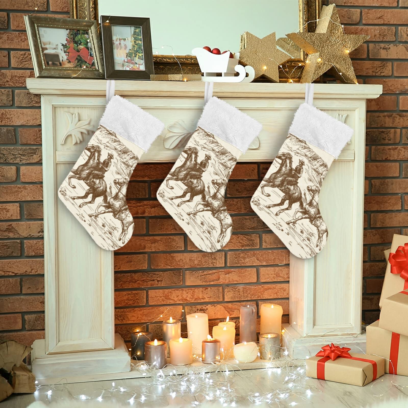 Personalized Large 18 Inch Western Desert Cowboy Christmas Stockings - Cute Snowflake Xmas Stockings for Holiday Decorations, Family Party & Gifts (2PCS) | Perfect for Fireplace Mantel, Christmas Tree Decor & Festive Home Decorating