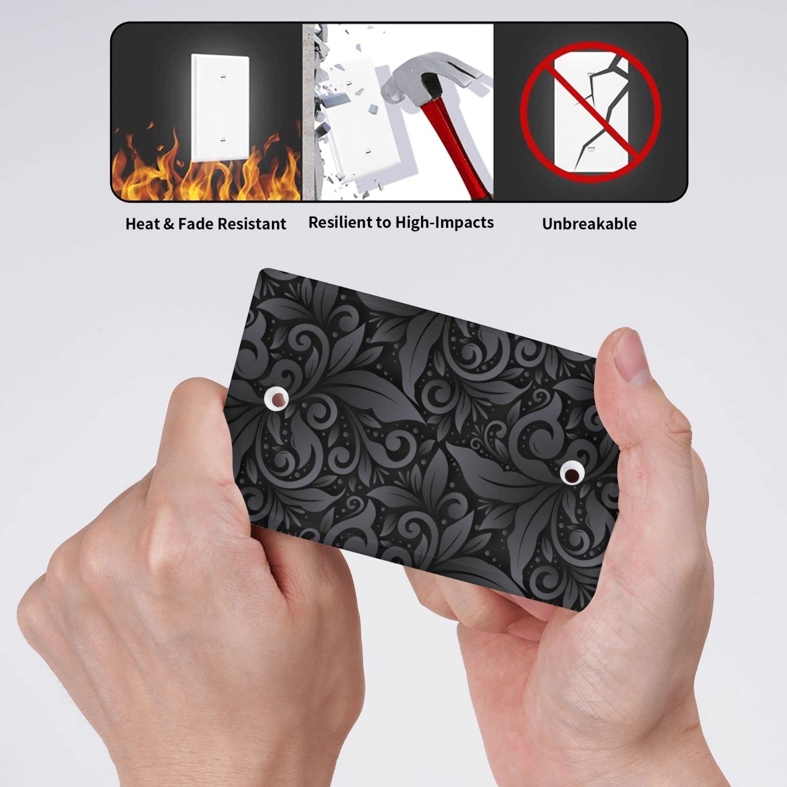 3D Floral Light Switch Cover - Black Farmhouse Wall Plate, 1 Gang Single Blank Electrical Outlet Cover, Standard Size 4.5