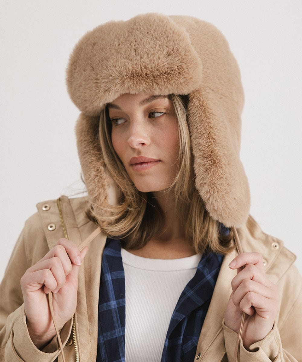 Logan Faux Fur Trapper Hat for Men Women - Winter Warm Fleece Lined Ear Flap Hat - Outdoor Hunting Skiing Snowboarding Hats