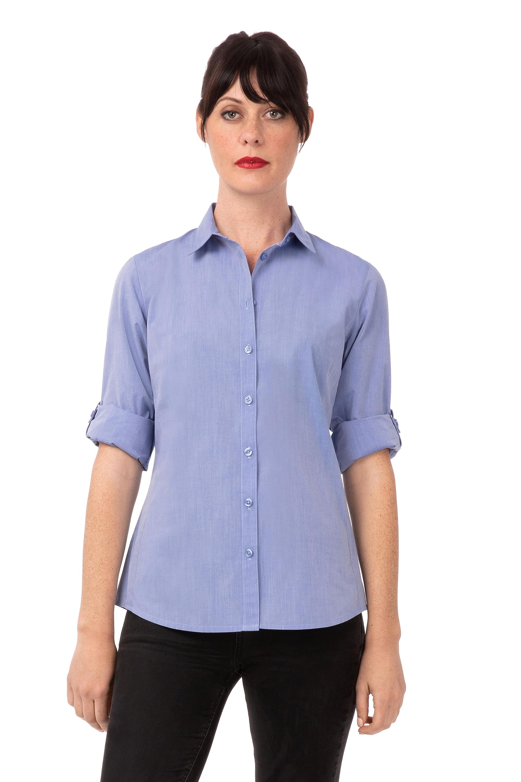 Chef Works Women's Modern Chambray Dress Shirt - Professional Kitchen & Office Wear - Comfortable Work Uniform for Chefs, Waitresses & Hospitality Staff