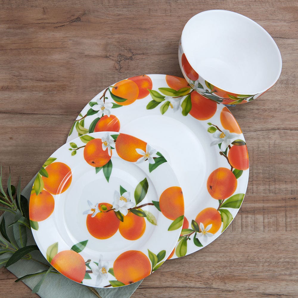 12-Piece Mandarin Dinnerware Set - Service for 4 - Elegant Porcelain Tableware for Family Dinners, Parties & Holiday Entertaining