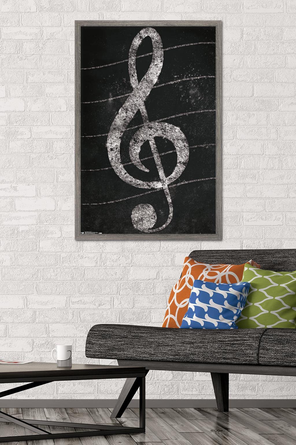 Trends International Treble Clef Chalk Wall Poster - 22.375 x 34 Inches, Barnwood Framed Music Decor for Home, Office, Classroom & Studio - Perfect for Musicians, Teachers & Music Lovers