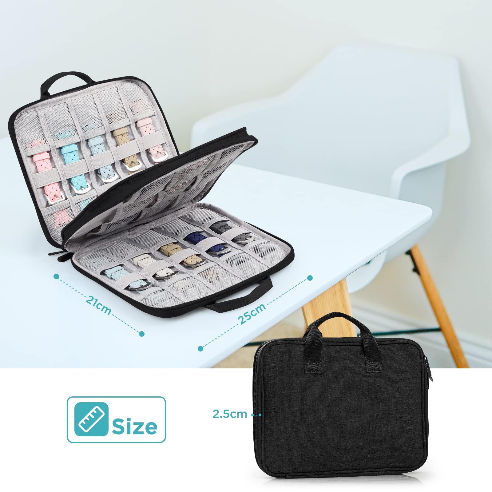Premium Watch Band Organizer Case - Compatible with Apple Watch, Holds 24 Straps, Durable Storage Bag for Watch Accessories - Perfect for Travel, Home & Office Organization