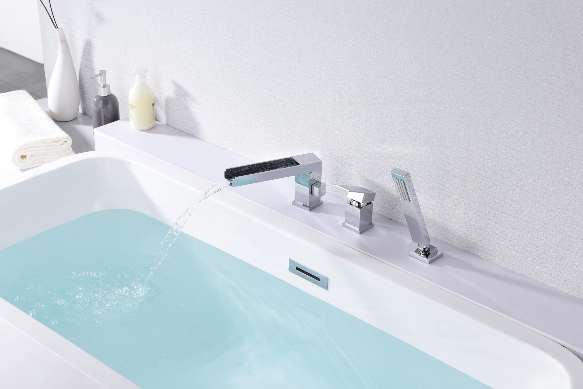3 Hole Roman Tub Faucet S2148W-CH & Wall Mount Bathroom Sink Faucet S1393CI Set - Matte Black & Chrome Finish for Luxury Bathroom Renovation | Perfect for Spa, Master Bath, and Hotel Bathroom Upgrades