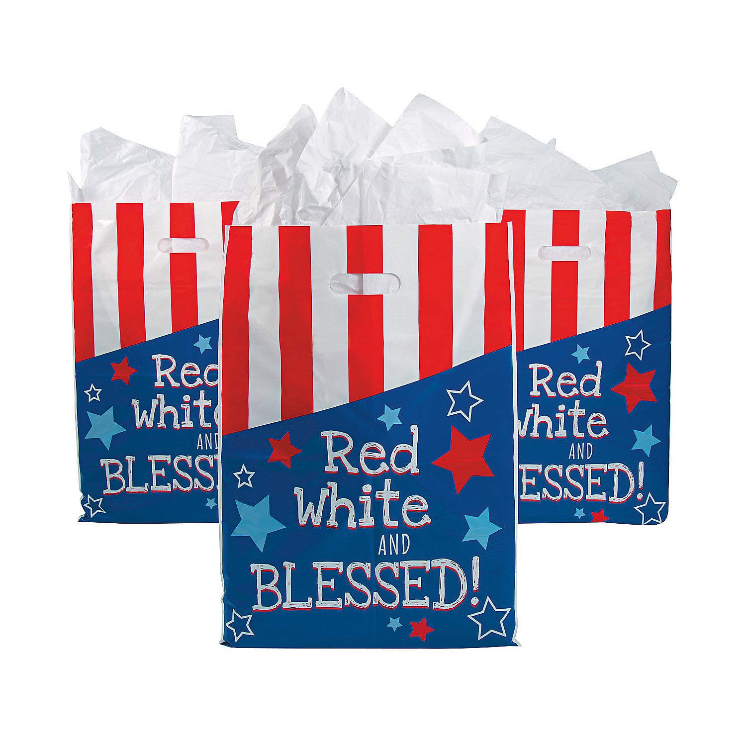 GOD BLESS AMERICA Plastic Bags - 50 Pack Patriotic Party Supplies for 4th of July, Memorial Day & Independence Day Celebrations