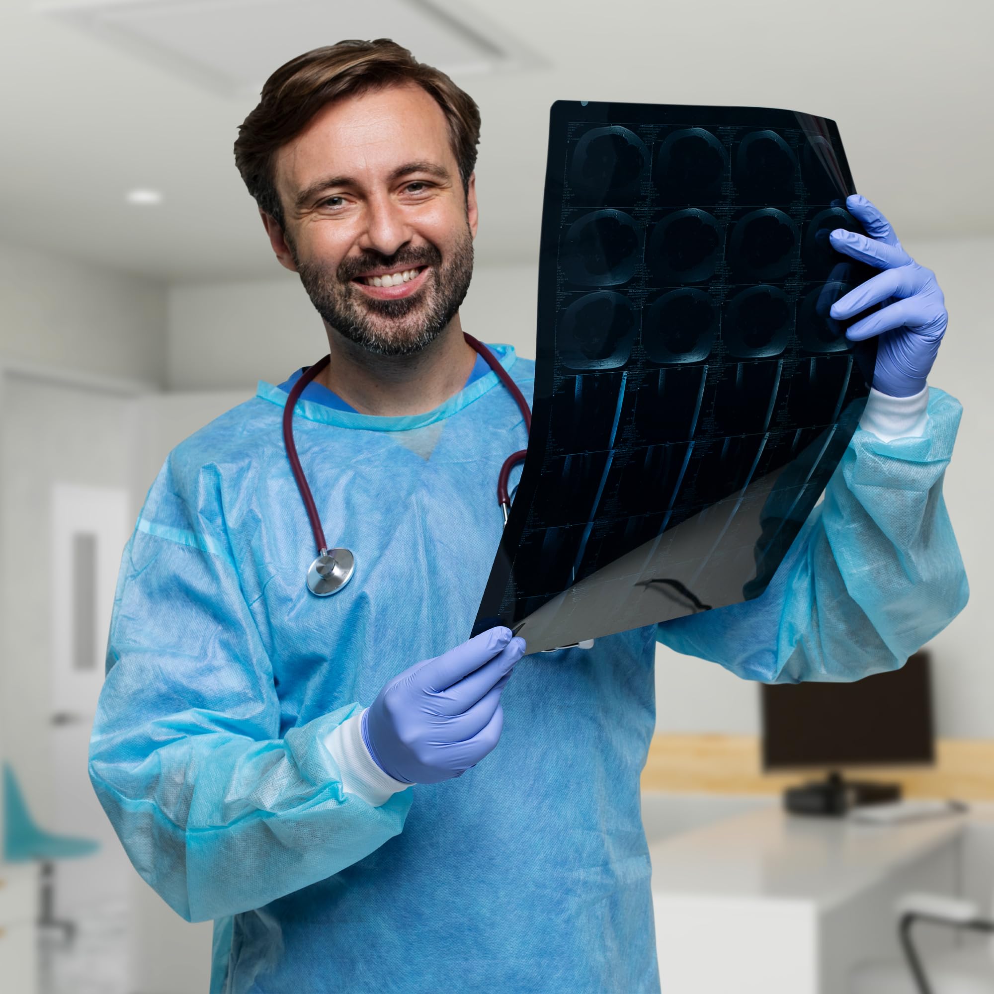 AMZ Medical Supply Disposable Isolation Gown - Large Size (10 Pack) | Blue 45 GSM SMS Material | Fluid Resistant & Breathable PPE with Knit Wrists & Long Back Ties | Ideal for Hospitals, Clinics & Home Healthcare Protection