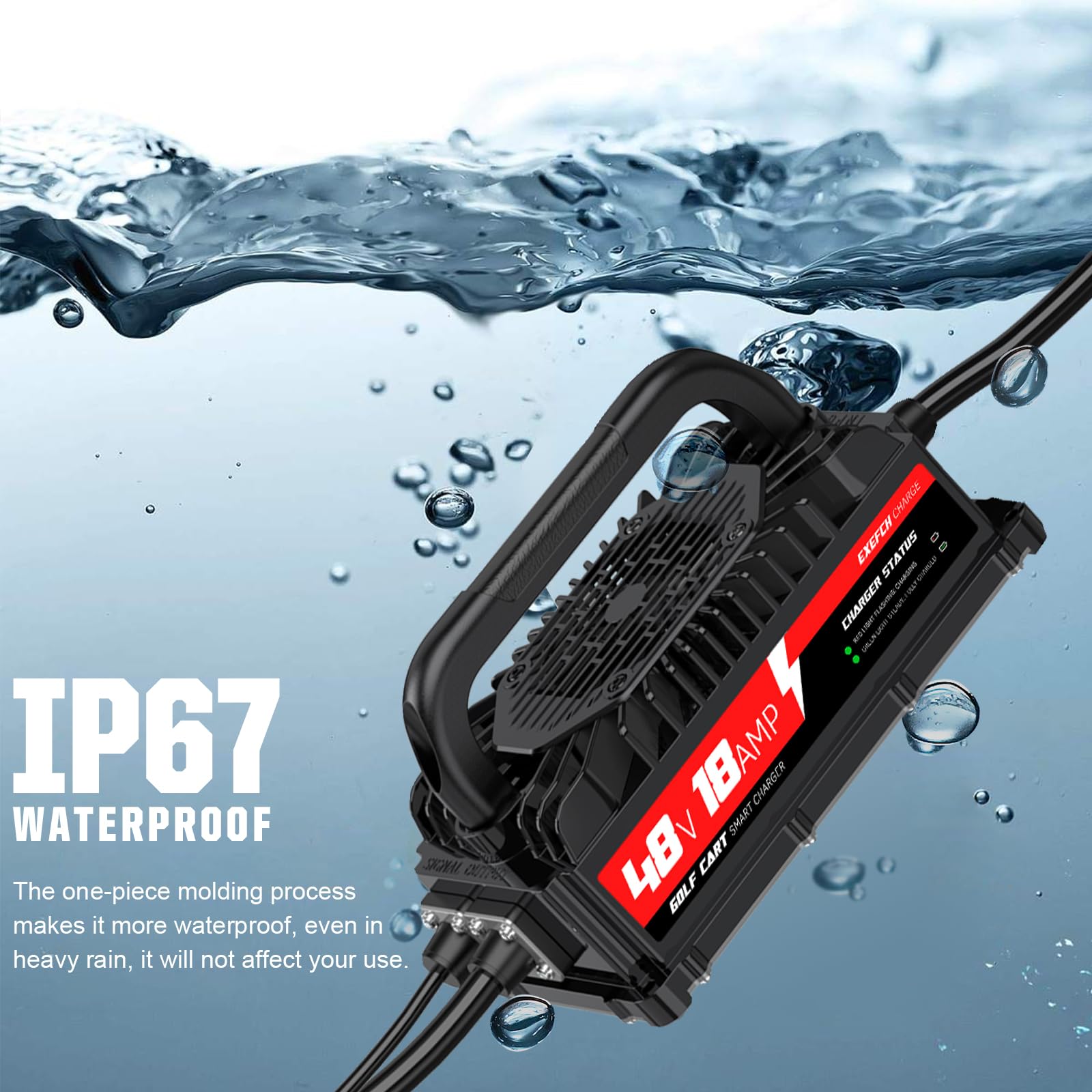 Club Car DS 48V Golf Cart Battery Charger - 18A Smart Charger with 3-Pin Round Plug for Lead Acid Batteries | 800W Fast Charging, 17FT Cable & Socket Included | Perfect for Golf Courses, Resorts & Home Use