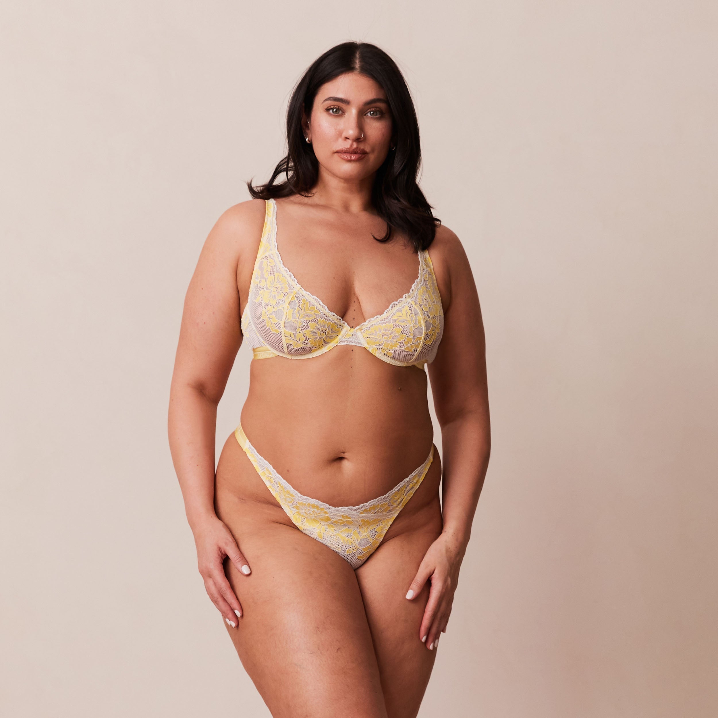 Luxury Balcony Bra - Comfortable Lace Underwire Bra for Women, Sexy Lingerie in Lemon Yellow - Perfect for Everyday Wear, Date Nights & Special Occasions