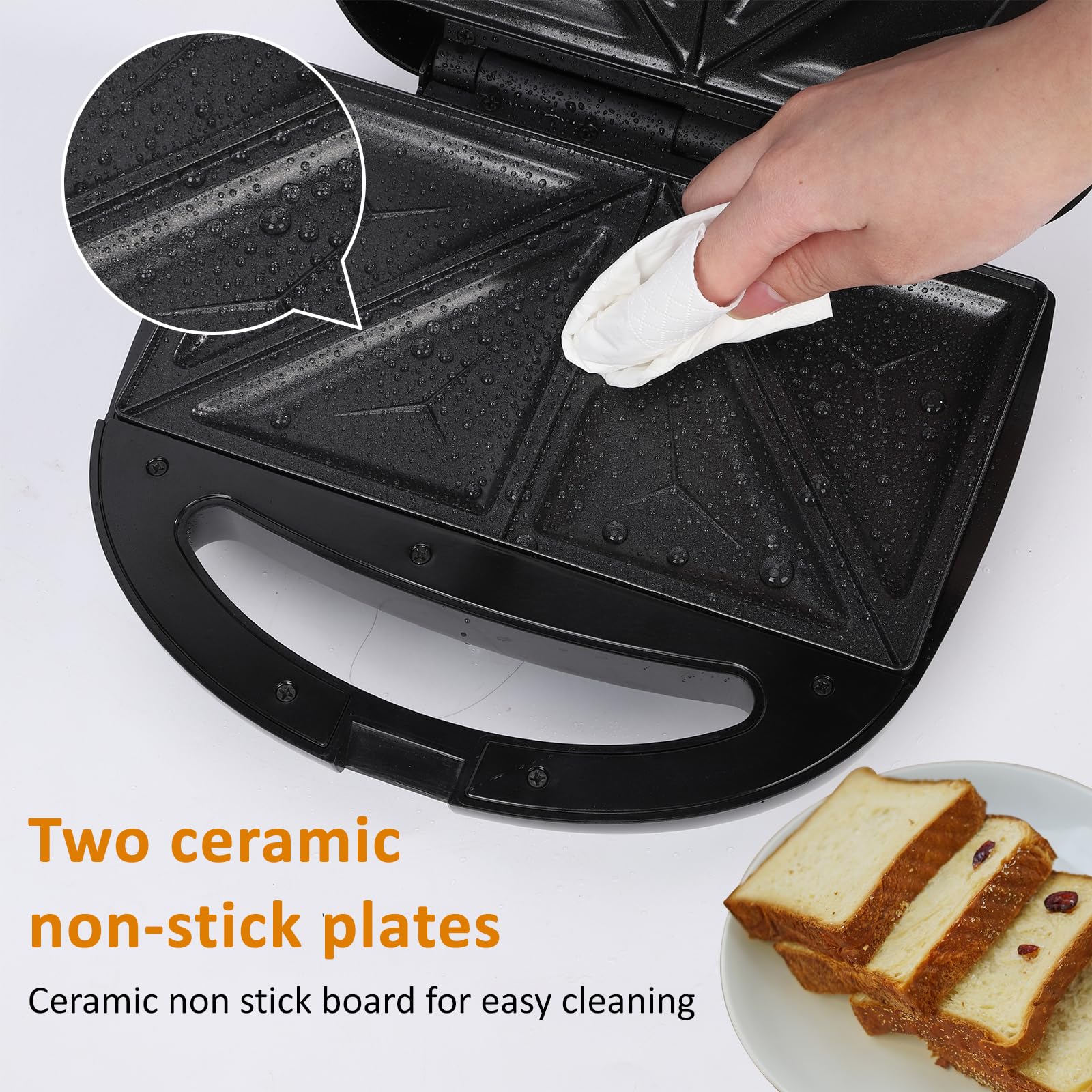 800W Sandwich Maker with Non-Stick Plates | Double-Sided Heating Grill Press for Panini, Grilled Cheese & French Toast | Easy to Clean & Store | Perfect for Breakfast, Lunch & Quick Snacks (Model H206A)