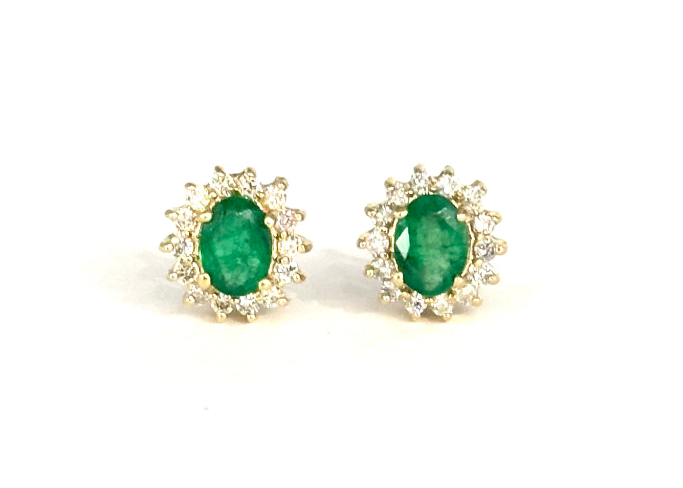 Exquisite 14K Gold Oval Emerald and Diamond Stud Earrings for Women | Elegant Gift for Wedding, Anniversary & Special Occasions