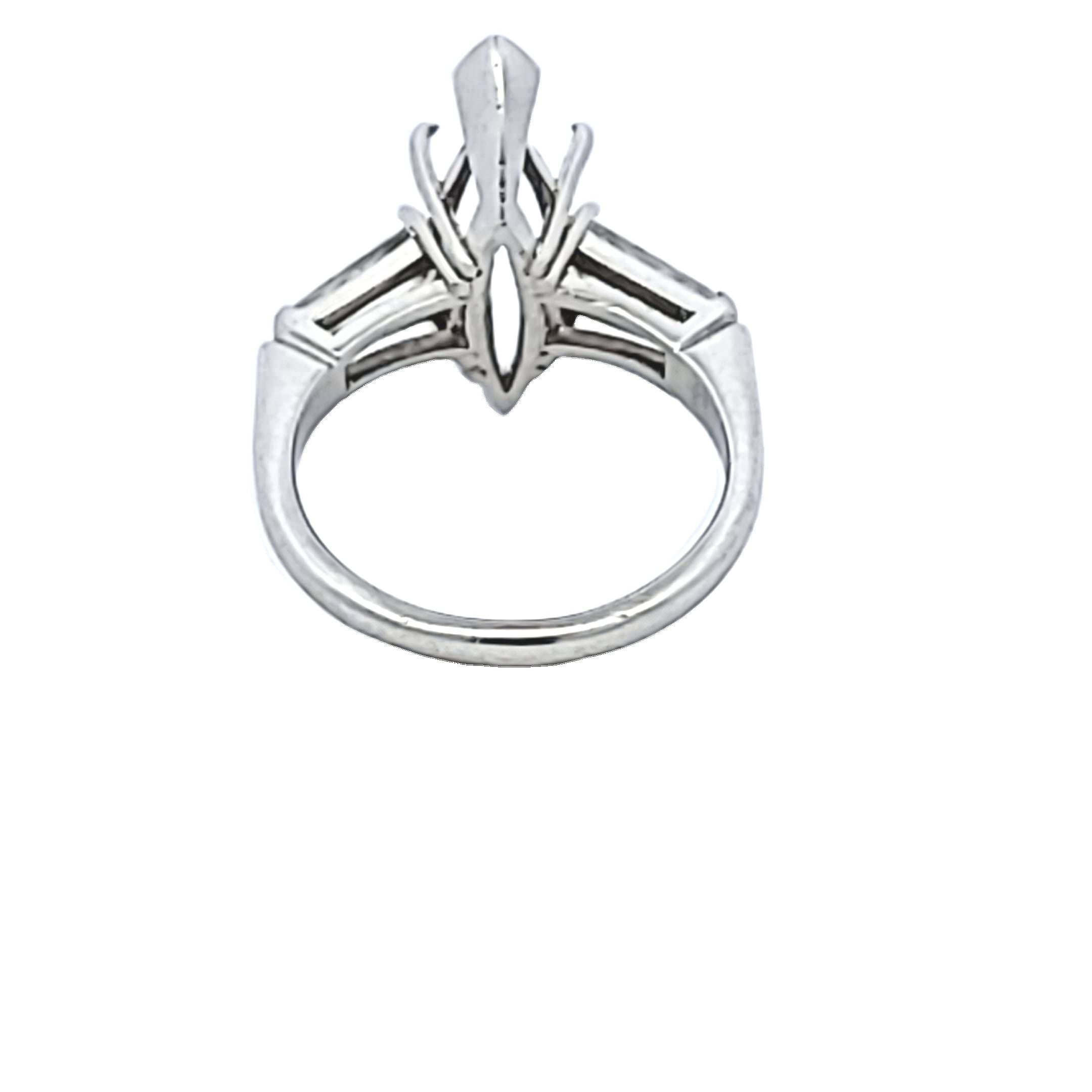 0.70 Carat Tapered Baguette F VS2 Diamond Platinum Semi Mount Ring - Elegant Wedding Band, Engagement Ring Setting for Women