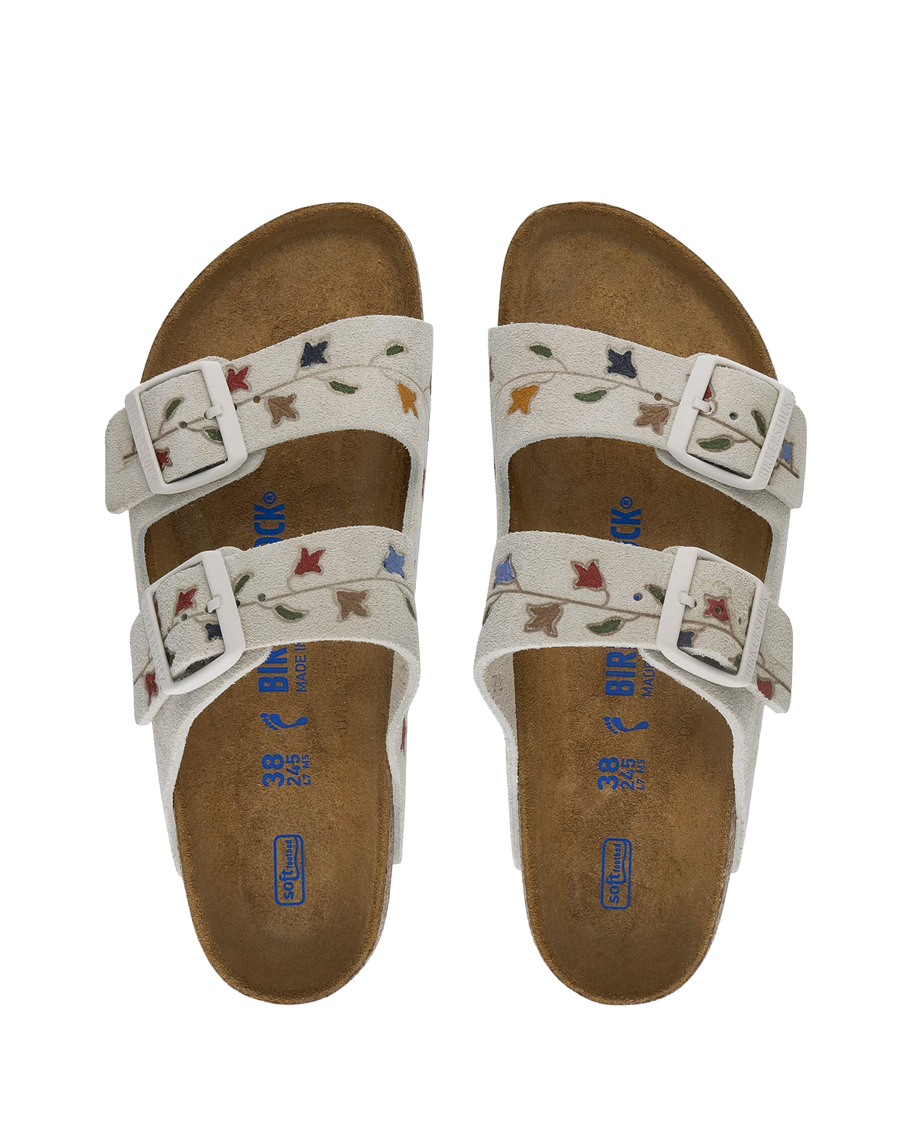 Birkenstock Arizona Hand-Painted Tooled Tulip Sandals - Antique White & Multi-Color | Comfortable Leather Footbed | Perfect for Summer Outfits & Casual Wear