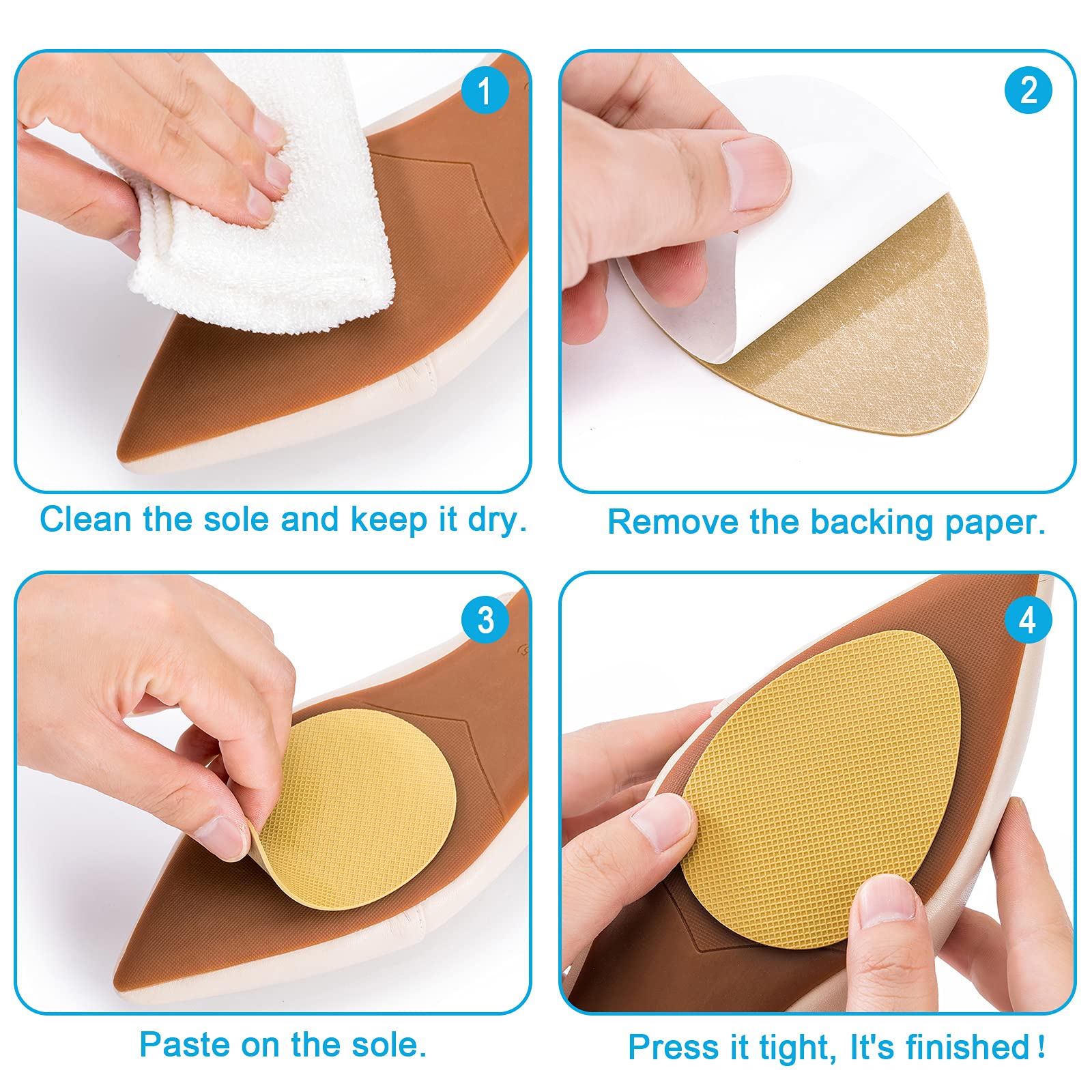 Non-Slip Shoe Pads - GADEBAO Self-Adhesive Anti-Slip Shoe Grips for High Heels & Dress Shoes, Odorless Silicone Sole Protectors (4 Black + 4 Beige) - Perfect for Work, Parties & Slippery Floors