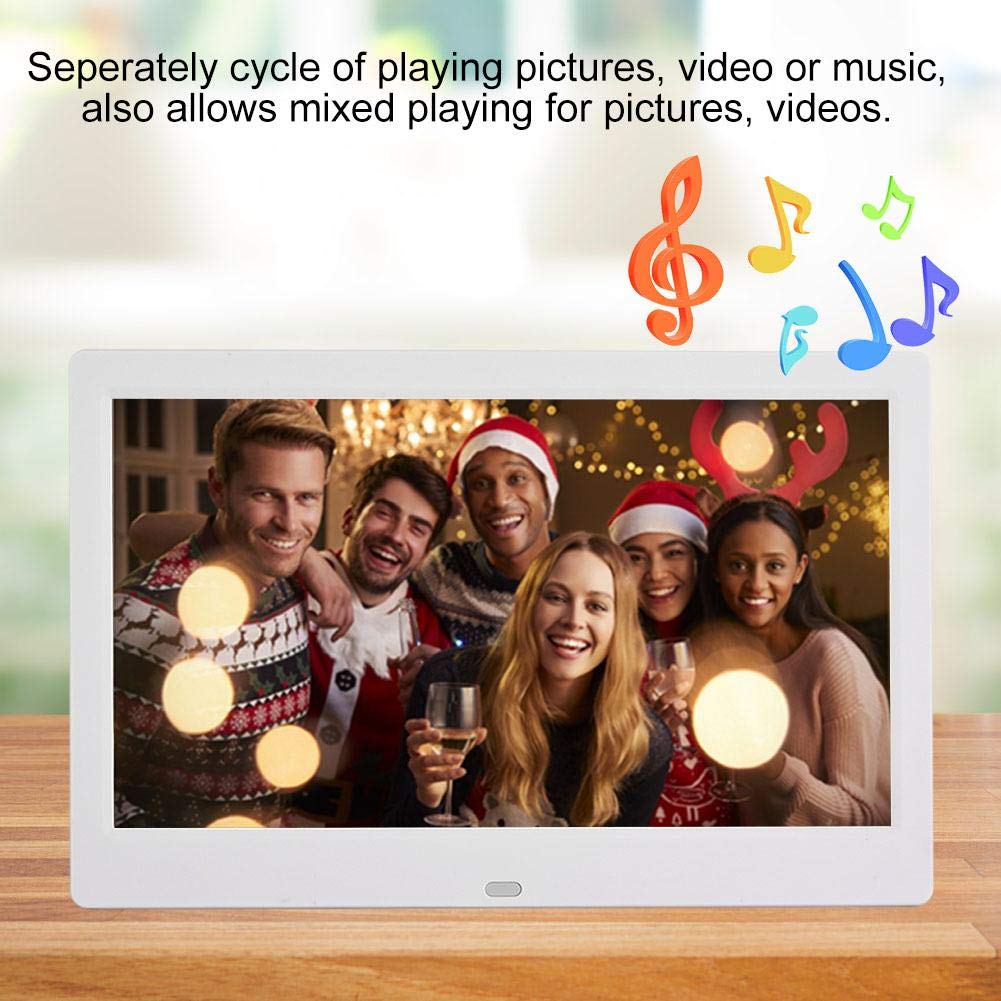10 Inch HD Digital Photo Frame - 16:9 Wide Screen 1024x600 Resolution, Electronic Picture Frame with Remote Control, Supports Clock, Calendar, Video & Music - Perfect for Home, Office & Gifts (White)