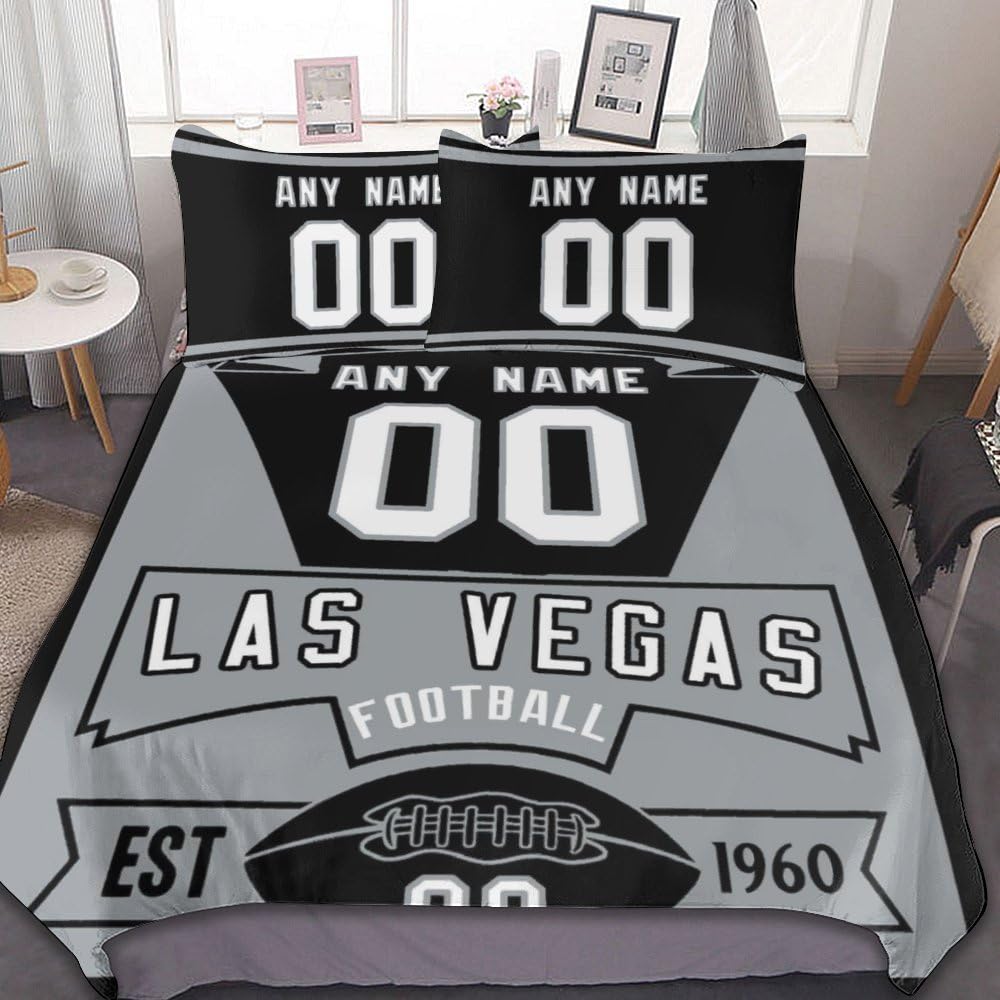 Custom Football Comforter Set - 3 Piece Bedding with Comforter Cover & 2 Pillowcases | Personalized Name & Number | Soft Lightweight Quilt for Sports Fans | Perfect for Football Themed Bedroom Decor & Game Day Comfort