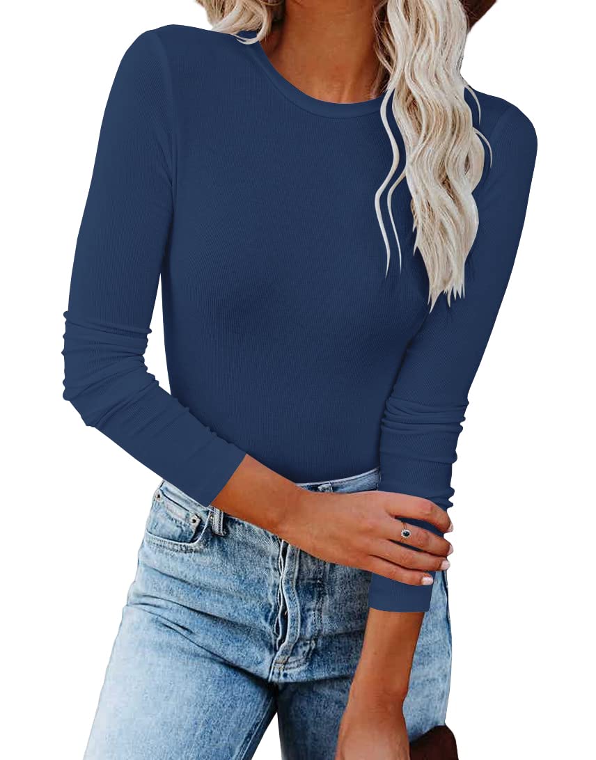 REVETRO Women's Long Sleeve Crewneck T-Shirt - Slim Fit Basic Fall Top for Casual Wear, Work & Y2K Fashion Outfits | Trendy Going Out Tops for Women