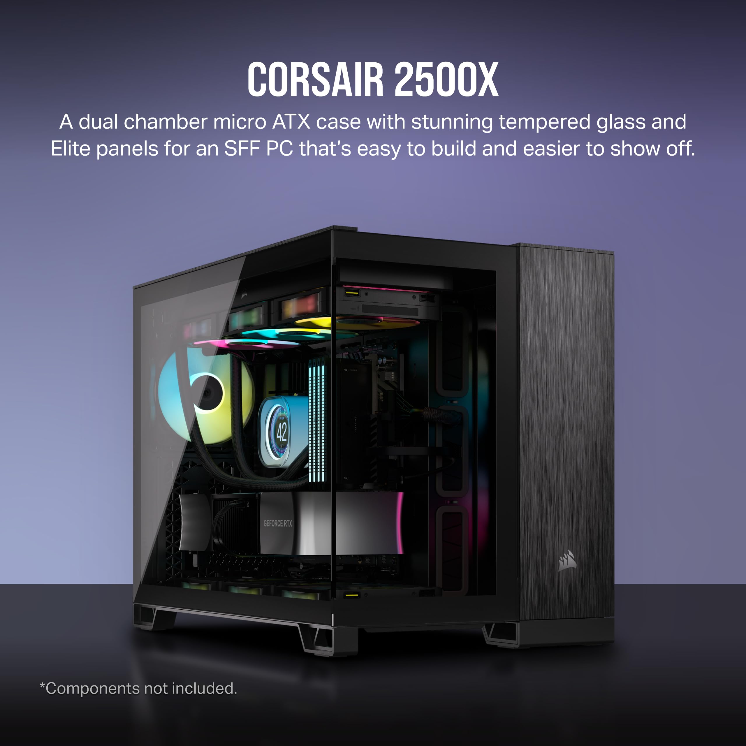 CORSAIR 2500X mATX PC Case - Dual Chamber Design, Panoramic Tempered Glass, Reverse Motherboard Compatibility - Black/Obsidian Aluminum (No Fans Included) - Perfect for Compact Gaming Rigs & Home Office Setups