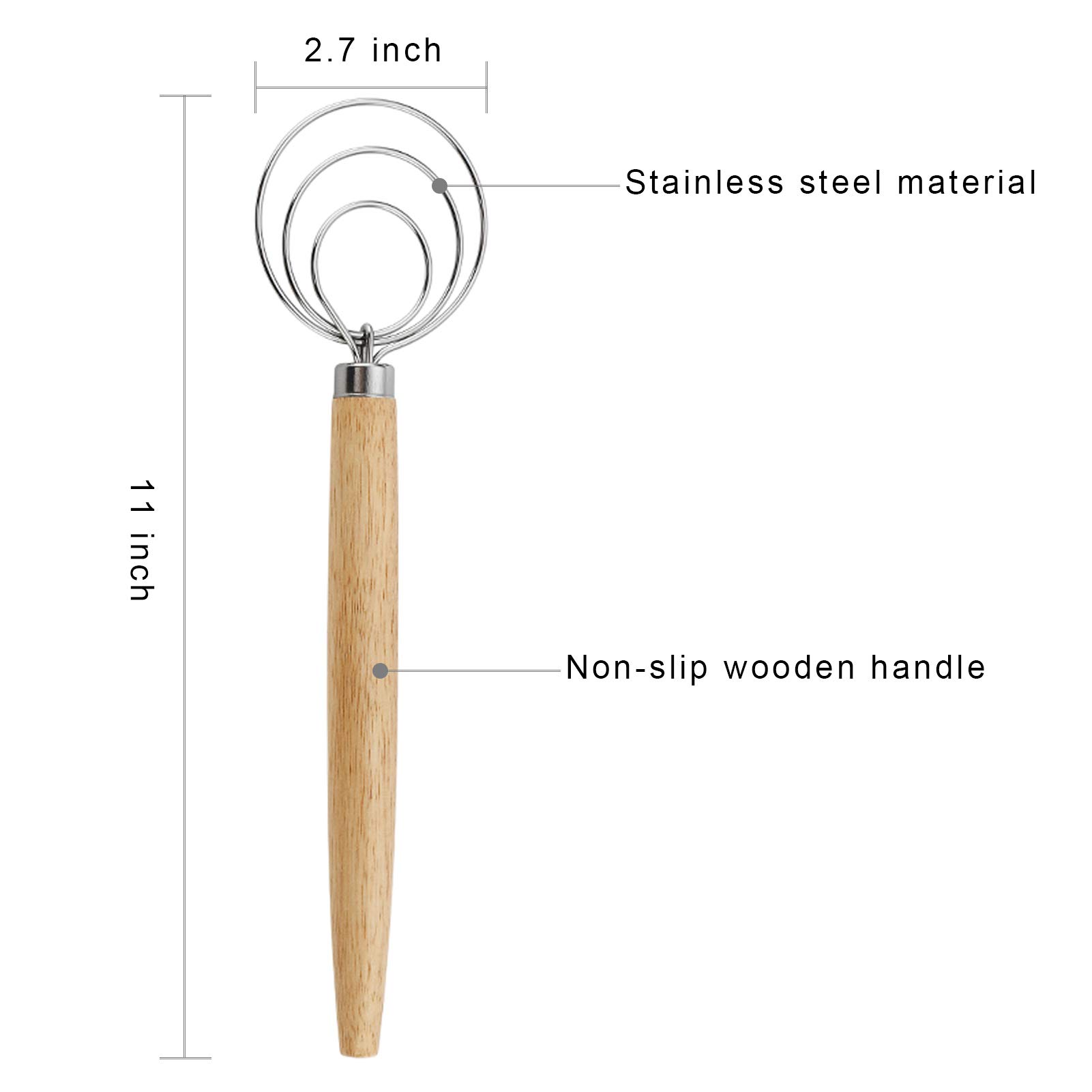 Premium Stainless Steel Danish Dough Whisk Set of 2 - 11