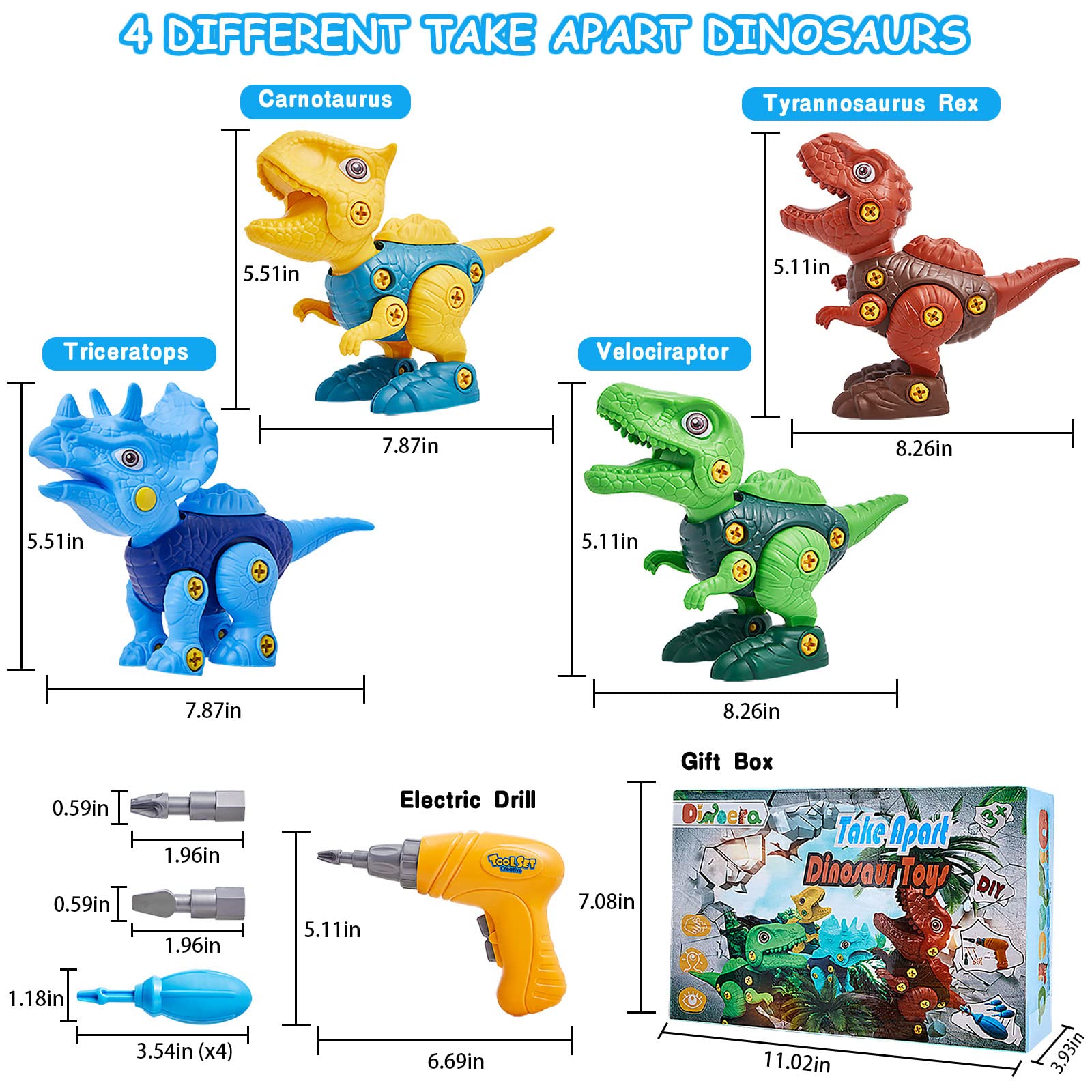 Take Apart Dinosaur Toys for Kids Ages 3-8 | STEM Learning Educational Building Toys with Electric Drill | Dinosaur Toys for Boys & Girls | Perfect for Birthday, Easter Gifts & Pretend Play
