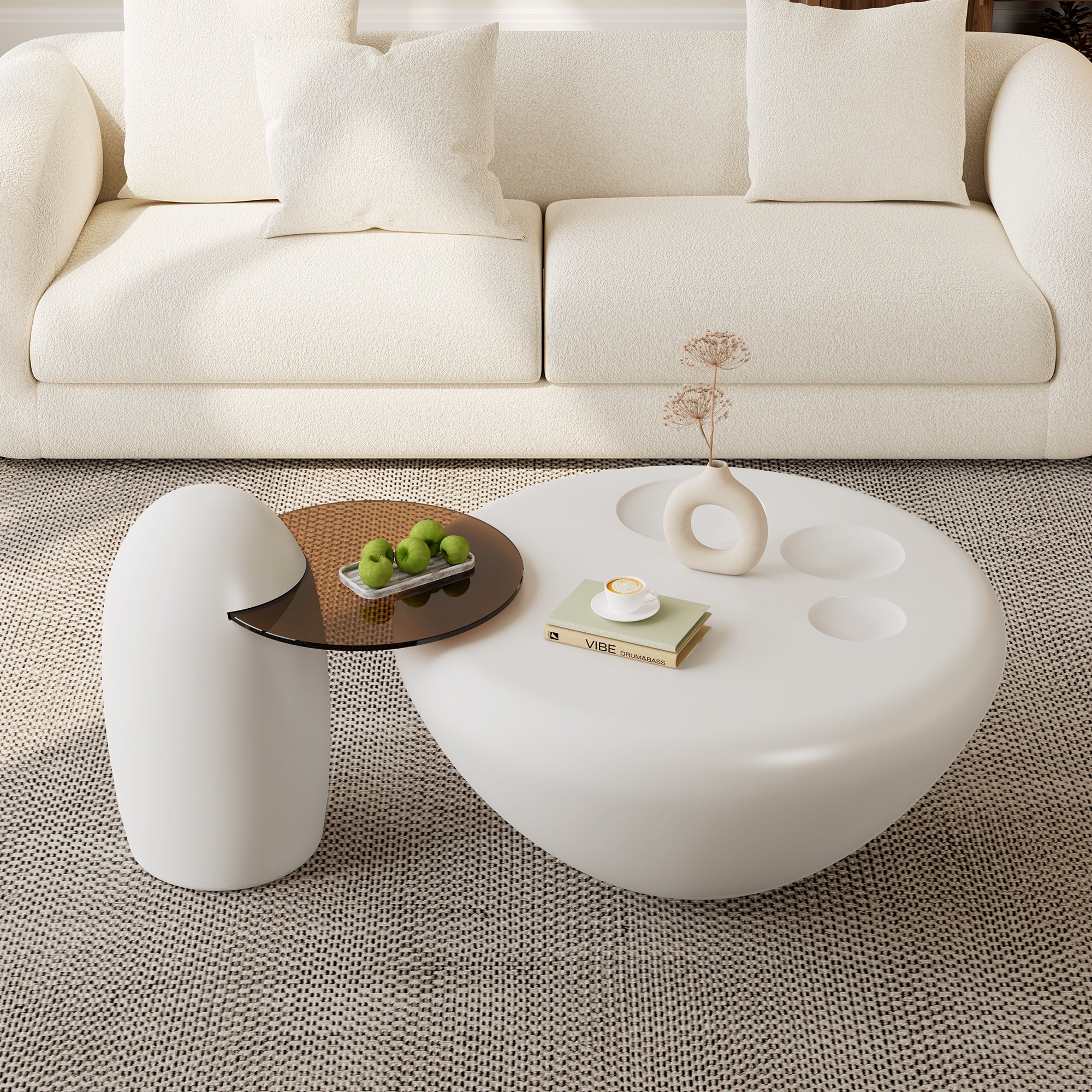 33 Inch Modern Abstract Cat Claw Coffee Table with Penguin Side Table Set - Stylish Living Room Furniture for Small Spaces, Perfect for Apartments and Cozy Homes