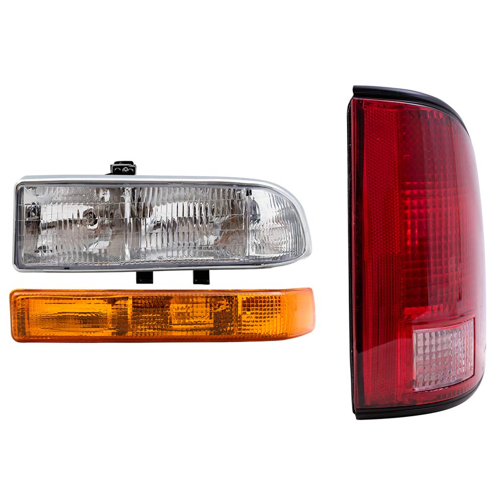 Brock Replacement Headlights & Signal Lights - 6 Piece Set for 1998-2004 Chevy S10 (Driver & Passenger Side, Black Edge, No Fog Lights) - Perfect for Night Driving & Vehicle Restoration Projects