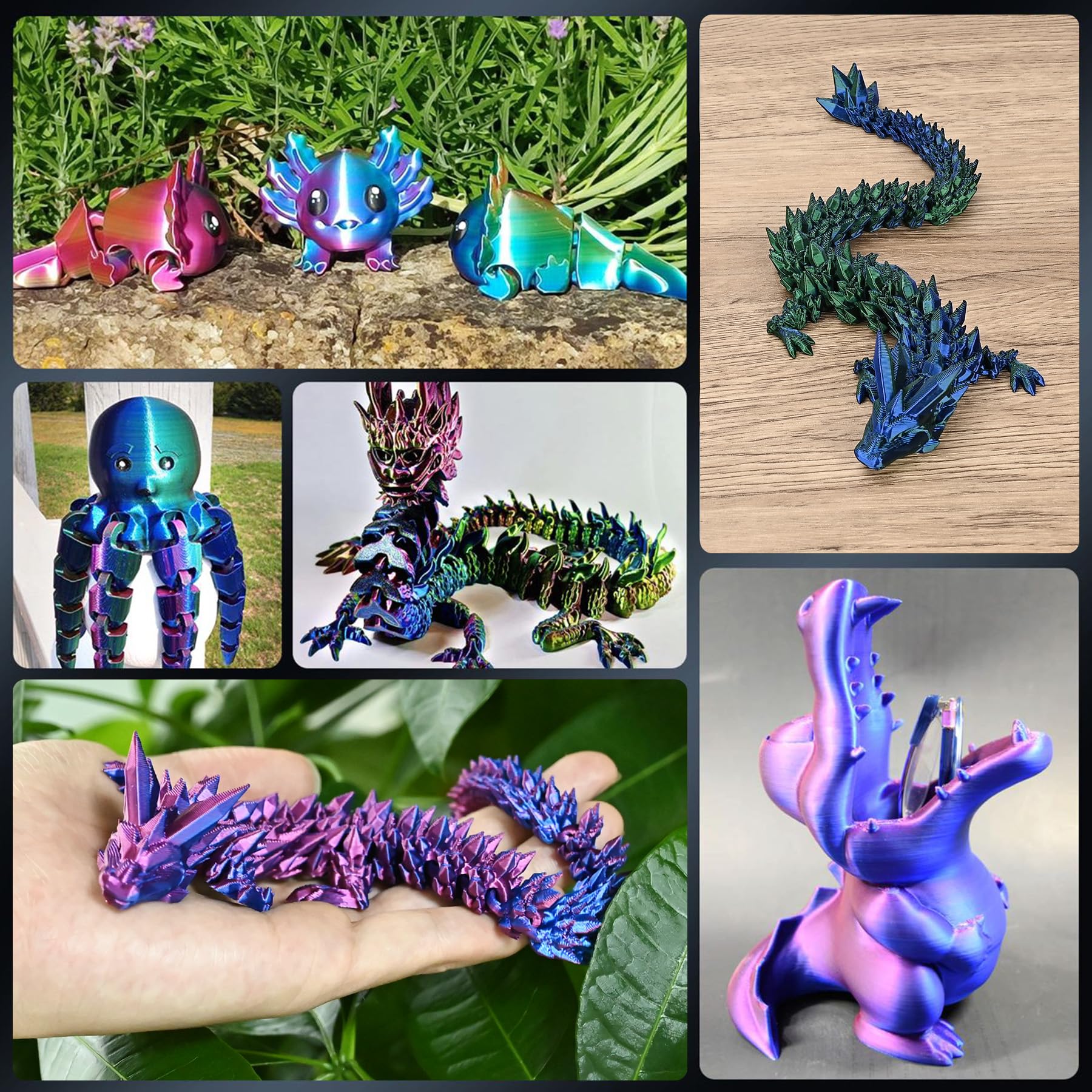 3D Printed Crystal Dragon Fidget Toys - 2PCS for Home & Office Decor