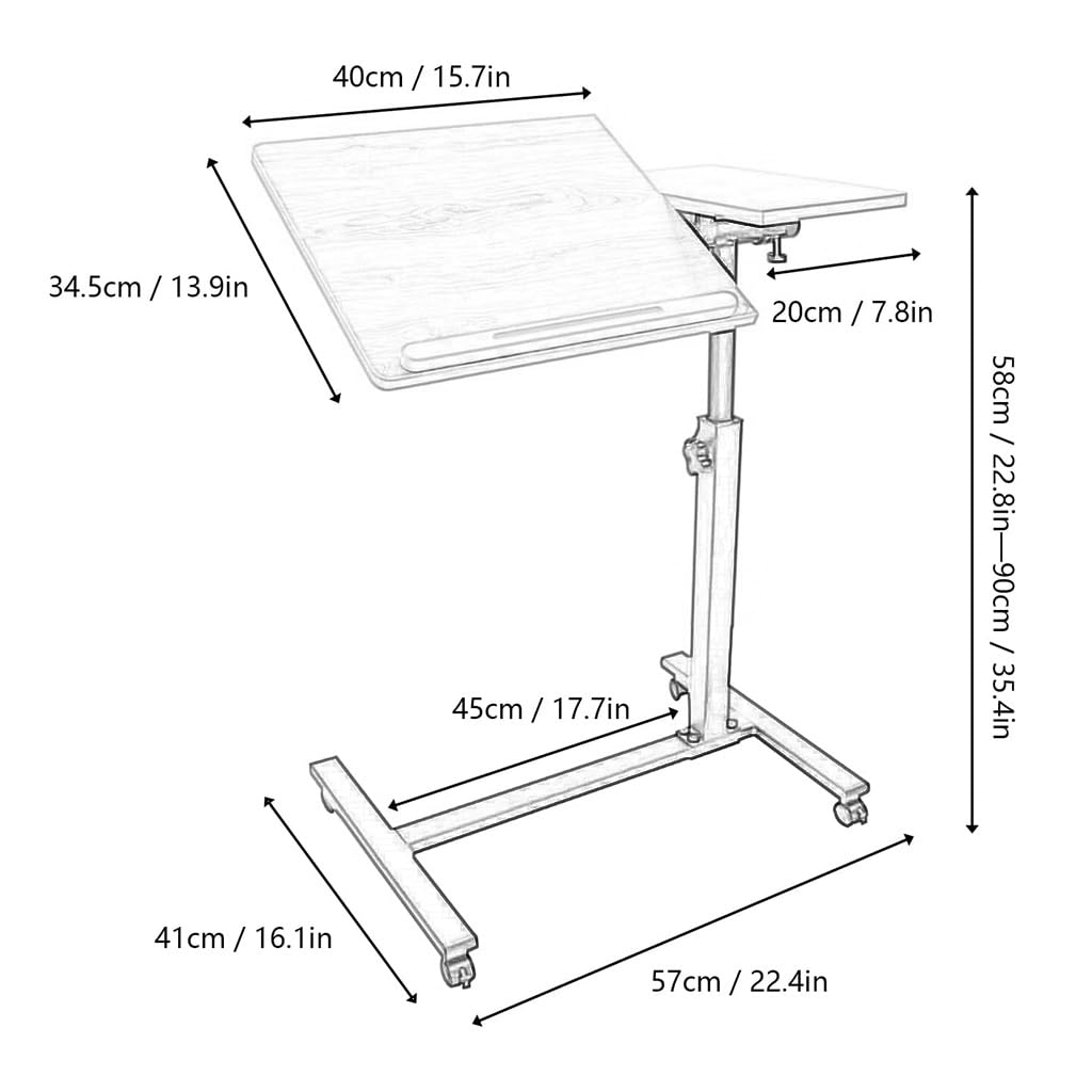 Adjustable Height Rolling Overbed Table - Mobile Lazy Desk for Bedroom, Living Room, Office & Study | Portable Computer Table with Wheels | Perfect for Eating, Working & Reading in Bed (Black)