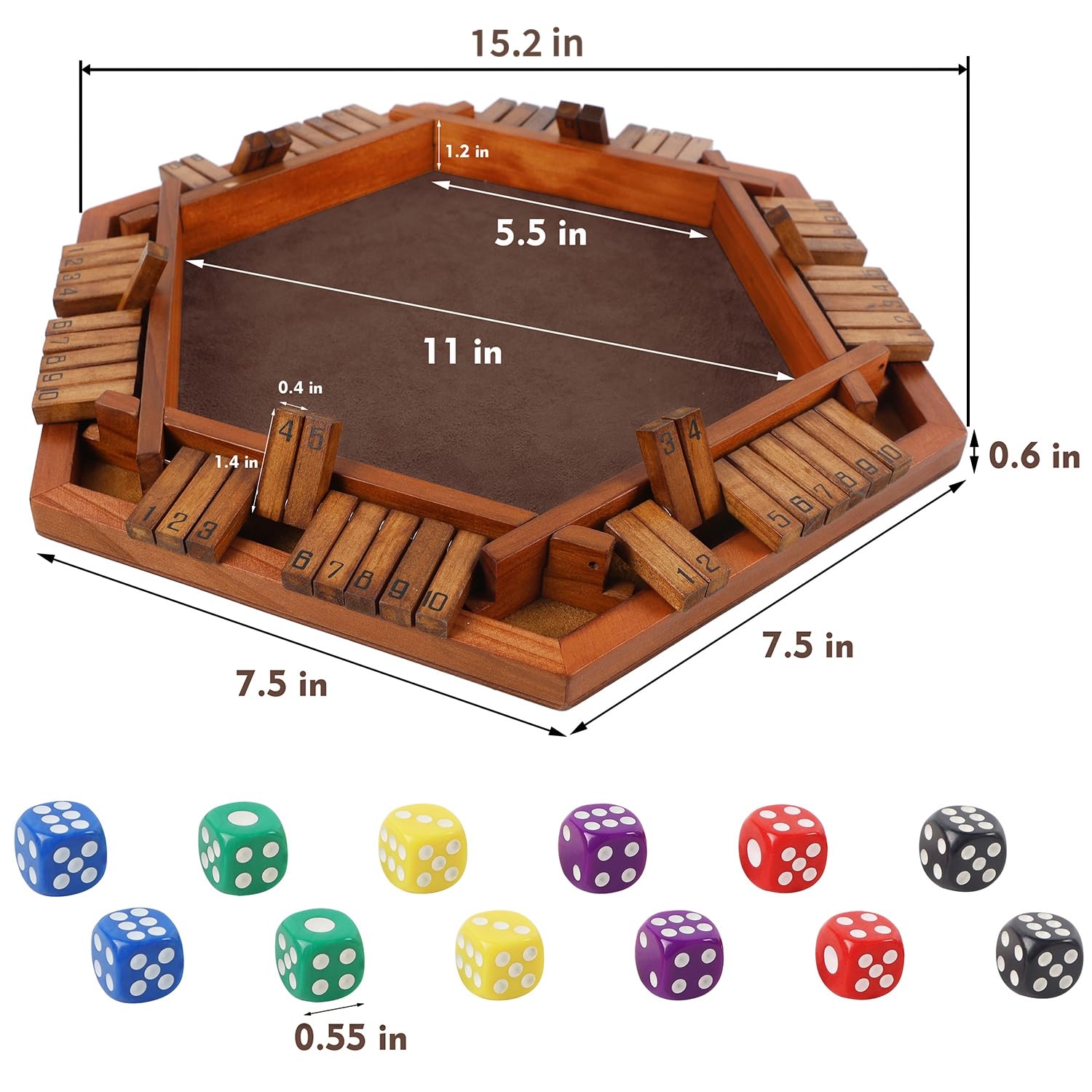 Juegoal Wooden Shut The Box Dice Game for 1-6 Players - Classic Family Board Game with 12 Dice for Kids & Adults | Portable Travel, Classroom, Home Party & Pub Entertainment