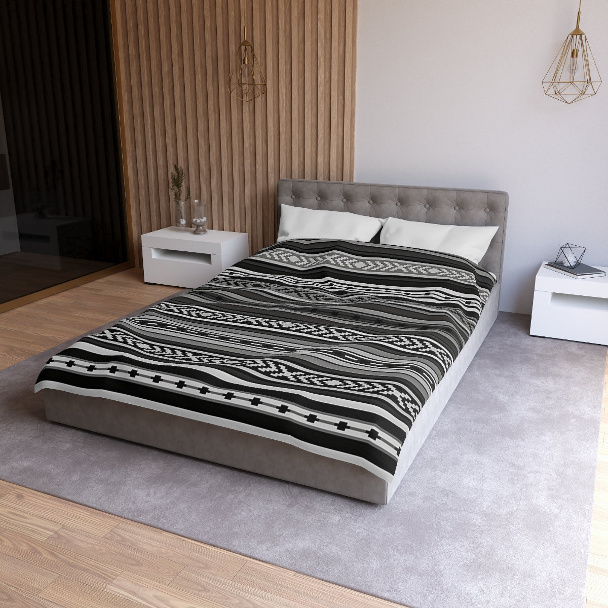Santa Fe Gray Microfiber Polyester Duvet Cover Set with Invisible Zipper - Southwestern Style Bedding for Queen, King, Full & Twin Size - Perfect for Guest Rooms, Master Bedrooms & Vacation Homes