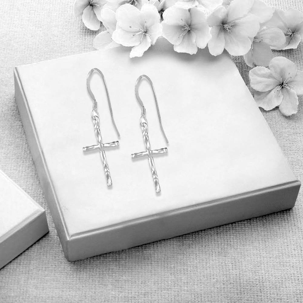 LeCalla 925 Sterling Silver Cross Earrings for Women & Men - Classic Unisex Christian Dangle Earrings - Religious Jewelry Gift for Baptism, Confirmation & Church Occasions