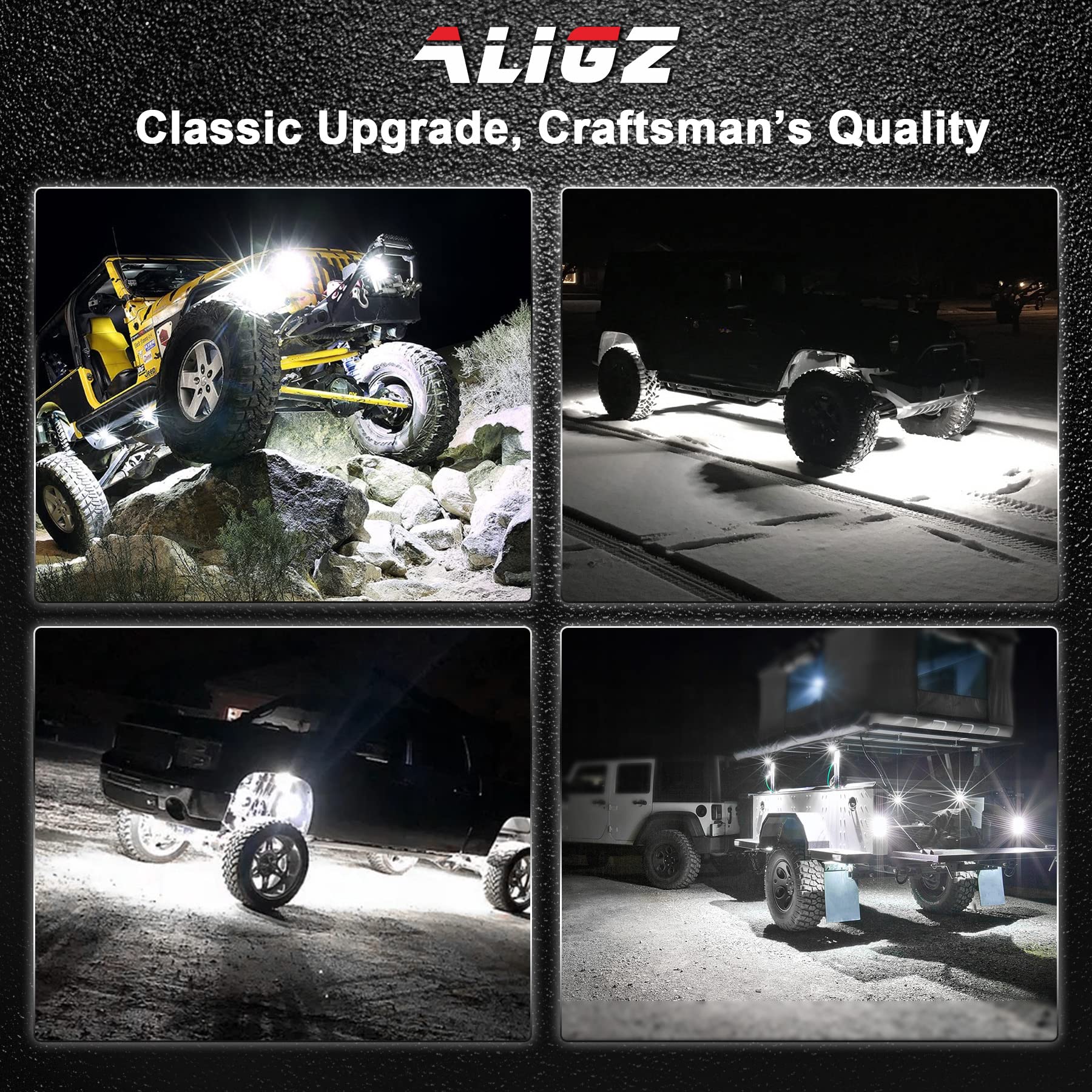 4PCS ALIGZ White Rock Lights with 15FT Wiring Harness - Waterproof LED Underglow Lights for Trucks, UTV, ATV, RZR - Off-Road Vehicle Accent Lighting for Night Driving & Custom Car Styling - Enhance Safety & Visibility for Off-Roading, Night Cruising & Vehicle Customization - Perfect for Trail Rides, Mudding, Camping & Outdoor Adventures - Ideal for Jeep, Truck & Off-Road Enthusiasts - Great for Car Shows, Nighttime Safety & Off-Road Exploration