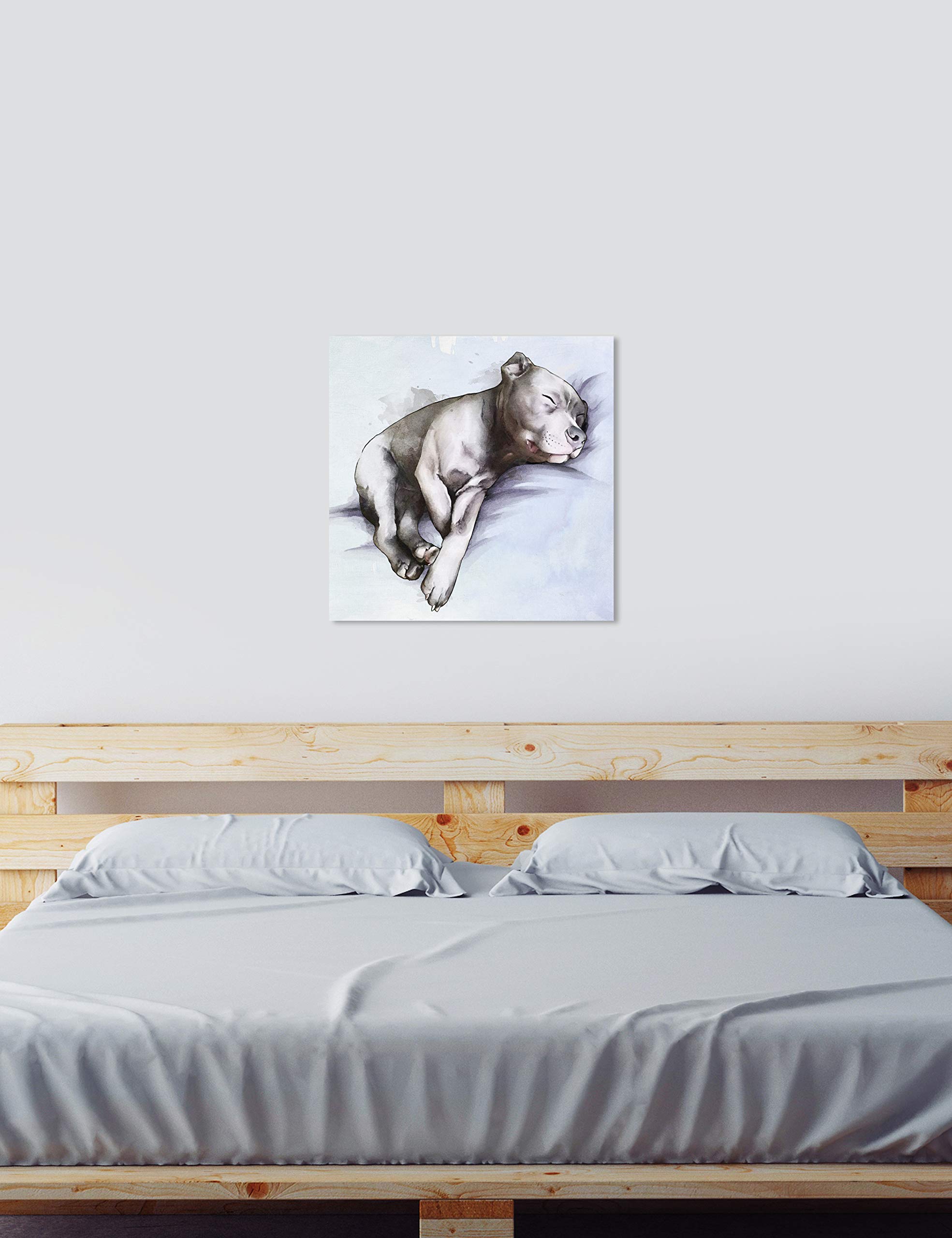 Sleeping Pitbull Wall Art Canvas Print - 30x30 Inches Gray & Blue Animal Home Decor by Oliver Gal Artist Co. - Perfect for Living Room, Bedroom & Office Decor