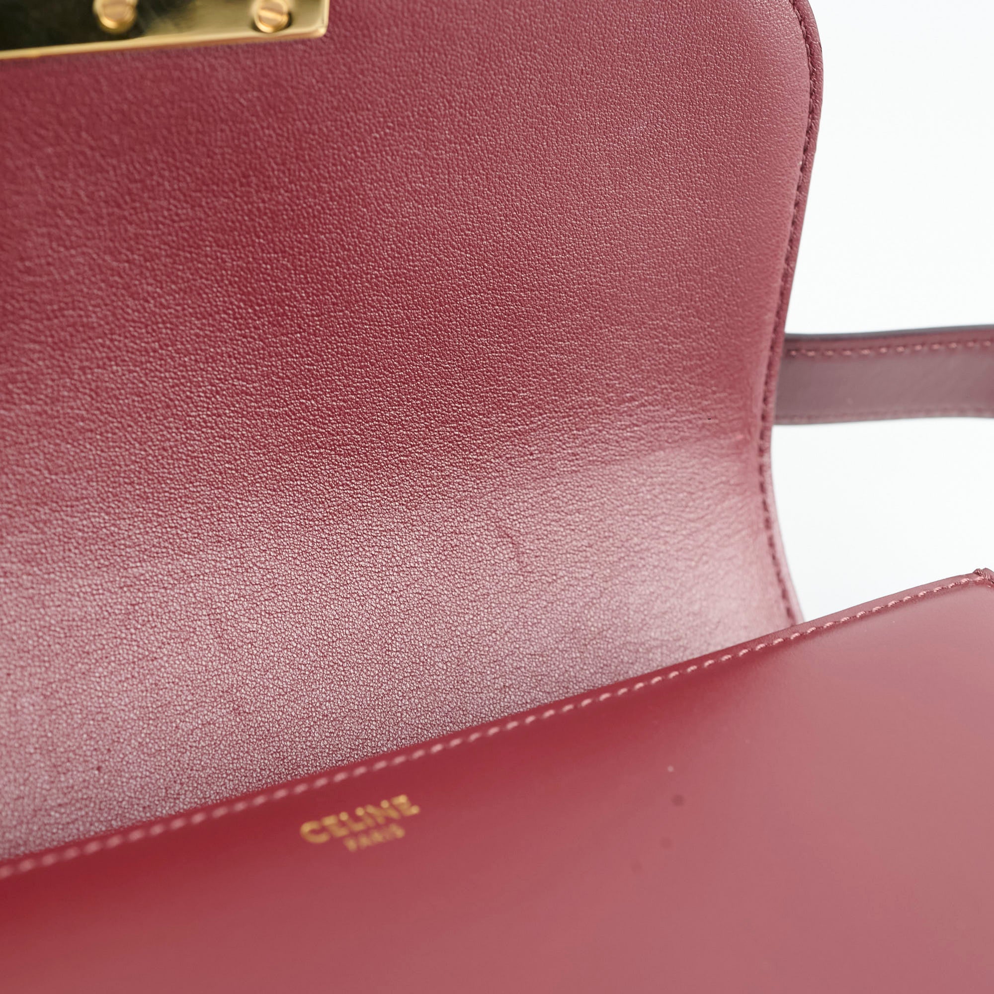 Celine Medium Triomphe Handbag in Shiny Burgundy Calfskin Leather - Perfect for Work, Travel & Evening Events
