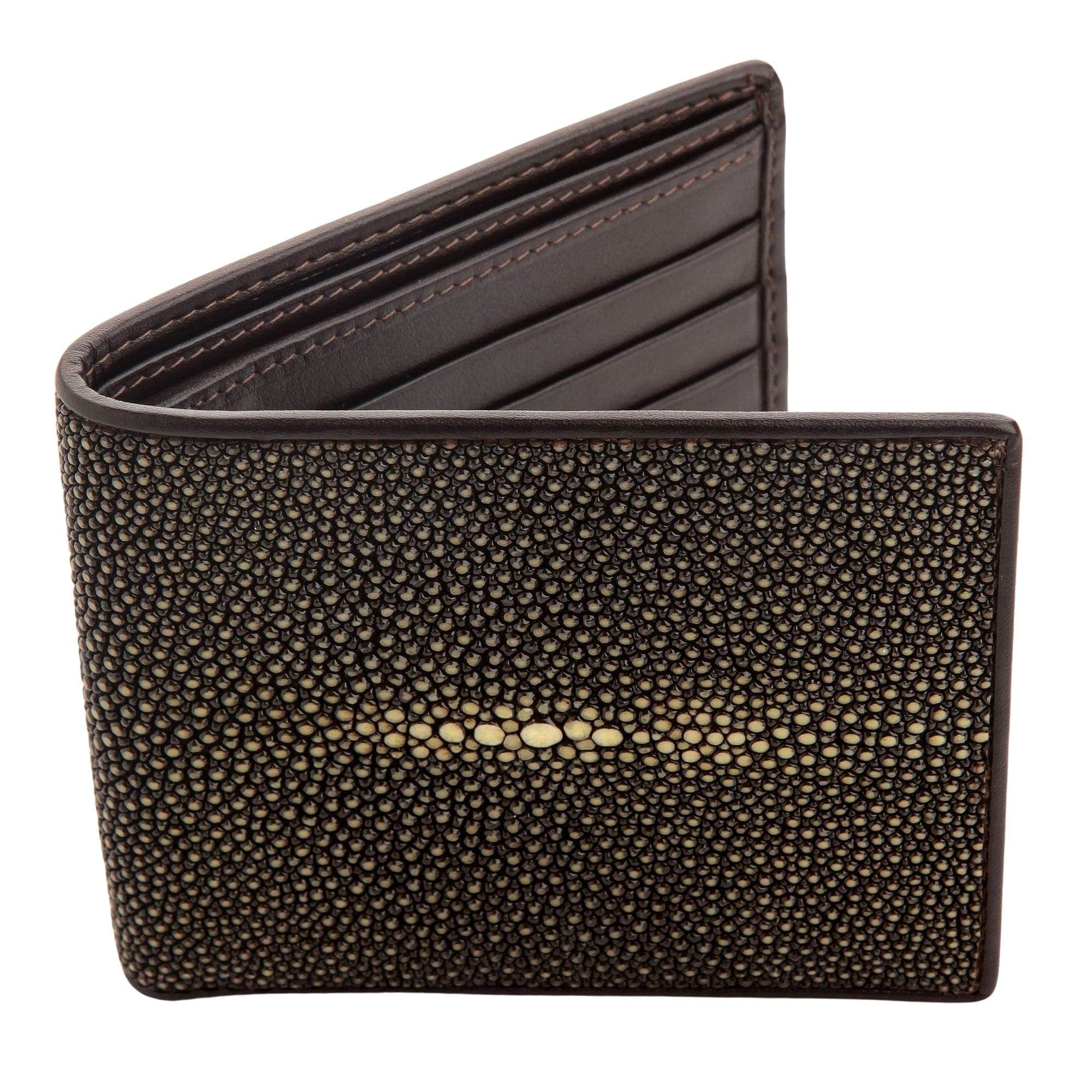 Authentic Brown Polished Stingray Leather Wallet for Men - Premium Slim Bifold RFID Blocking - Perfect Gift for Dad, Husband, Boyfriend (Business, Travel, Everyday Carry)