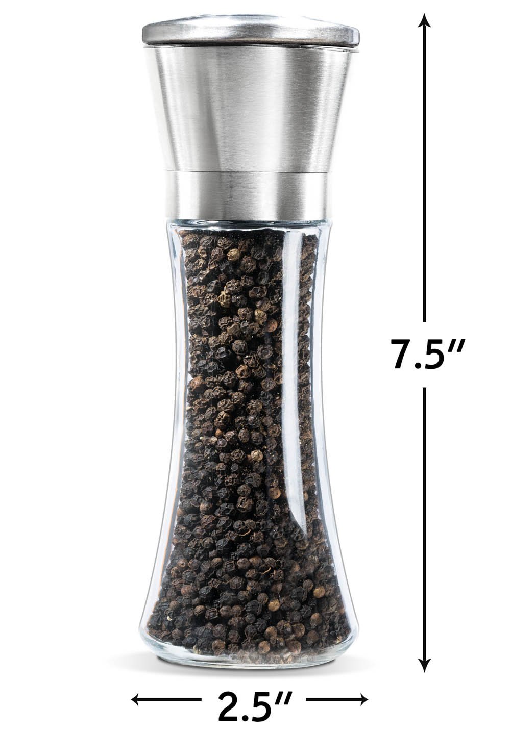 Premium Stainless Steel Salt and Pepper Grinder Set - Adjustable Ceramic Rotor, Glass Body, Tall Size (2-Piece) - Perfect for Kitchen, Dining Table & Gourmet Cooking