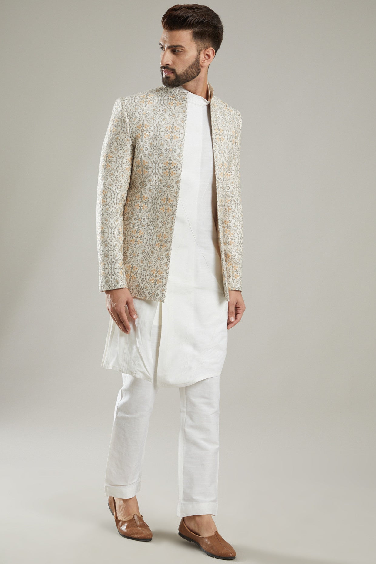 Elegant Nude Chanderi Jacket for Women - Lightweight & Breathable Summer Cover-Up - Perfect for Beach, Weddings, and Casual Outings
