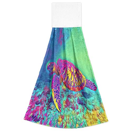 Sea Turtle Kitchen Towels 2 Pack - Absorbent Coral Velvet Hand Towels 12