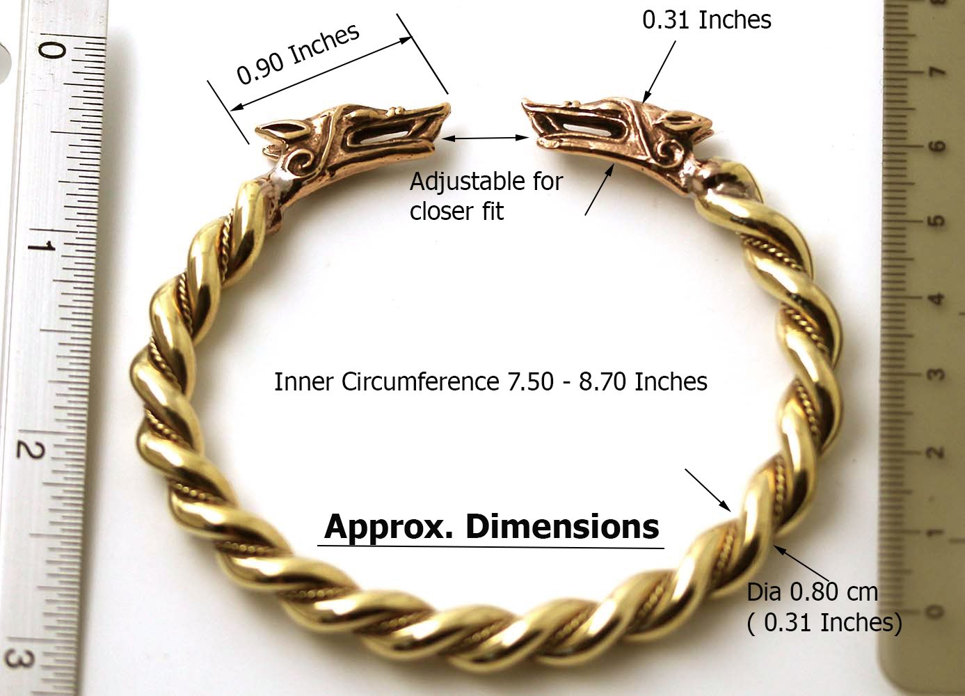 Viking Mjolnir Wolf Head Twisted Cable Bangle Cuff Bracelet - Norse Pagan Jewelry for Men & Women - Perfect for Viking LARP, Cosplay, and Historical Reenactments
