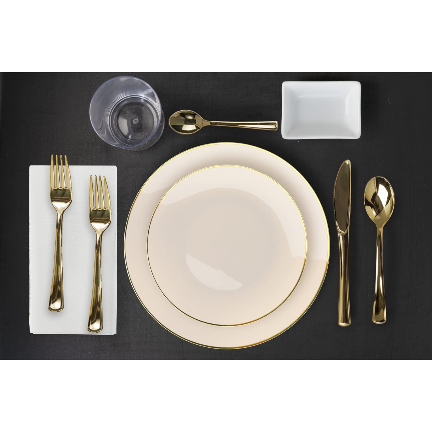 Trendables 200-Count Disposable Plastic Plate Set with Cutlery (Ivory) - Includes 40 Plates, Forks, Spoons & Knives - Perfect for Parties, Picnics, BBQs & Catering Events
