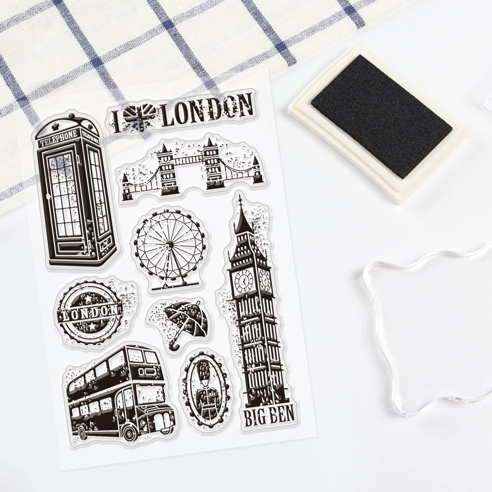 GLOBLELAND London Elements Clear Silicone Stamps for DIY Scrapbooking - Transparent Rubber Stamps for Birthday Cards, Valentine's Day Crafts, Photo Album Decoration & Paper Art Projects | Perfect for Handmade Greeting Cards, Journaling, and Home Decor