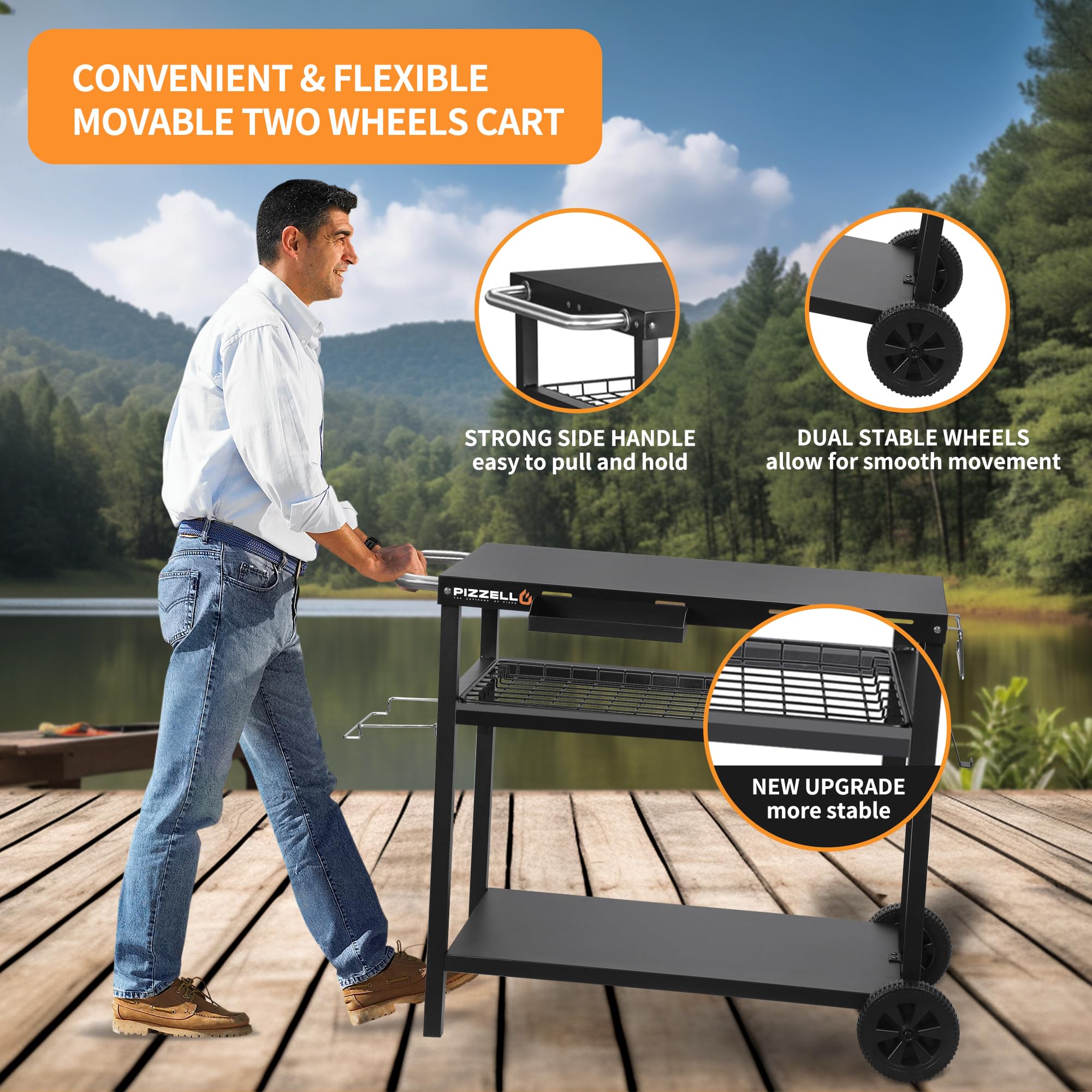 3-Tier Outdoor Grill Cart with Wheels - 34