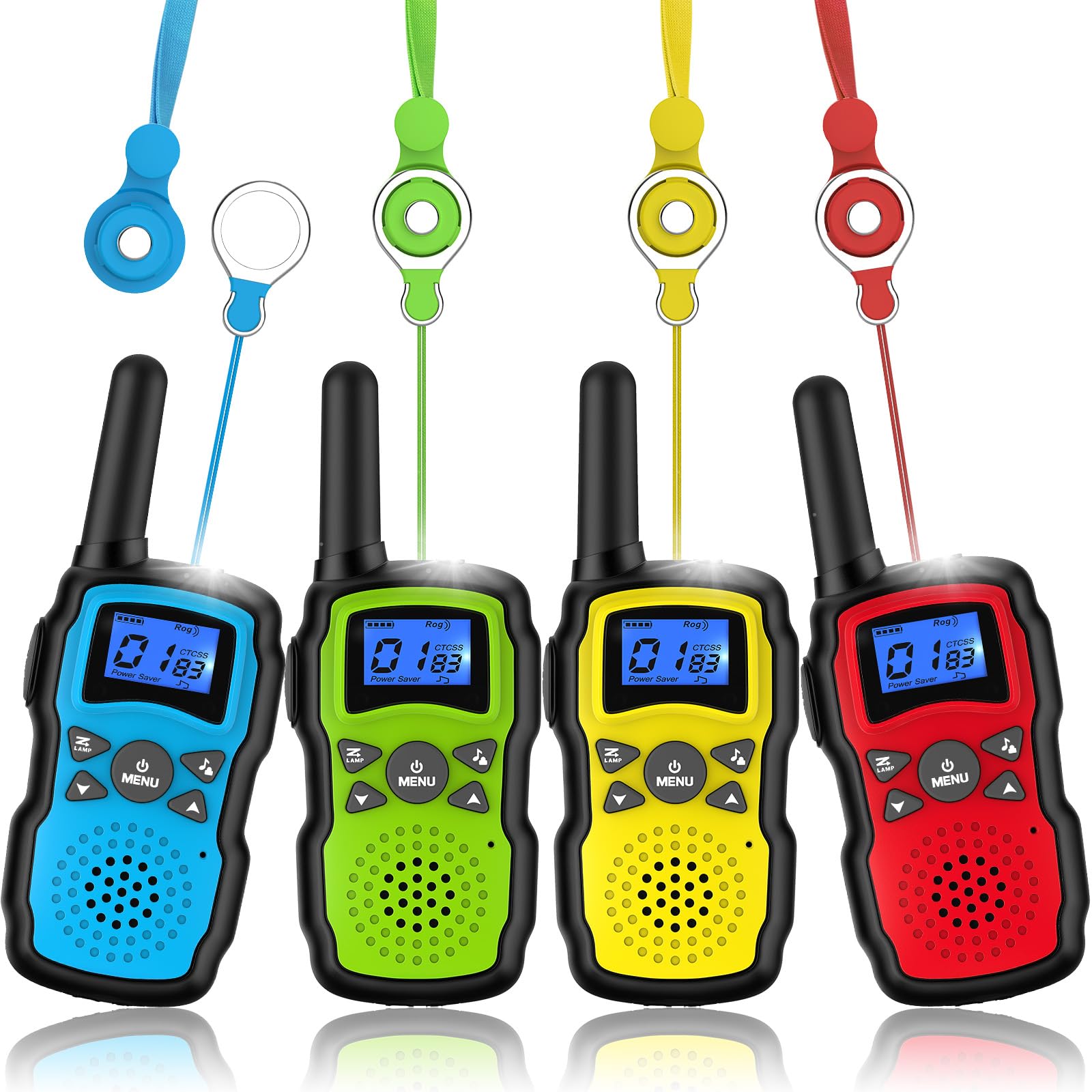 Wishouse 4 Pack Walkie Talkies for Kids & Adults - Long Range Two Way Radios with Flashlight, Lanyards & VOX - Perfect for Hiking, Camping, Outdoor Adventures & Birthday Gifts for Boys Girls Ages 3-10 (Batteries Not Included)