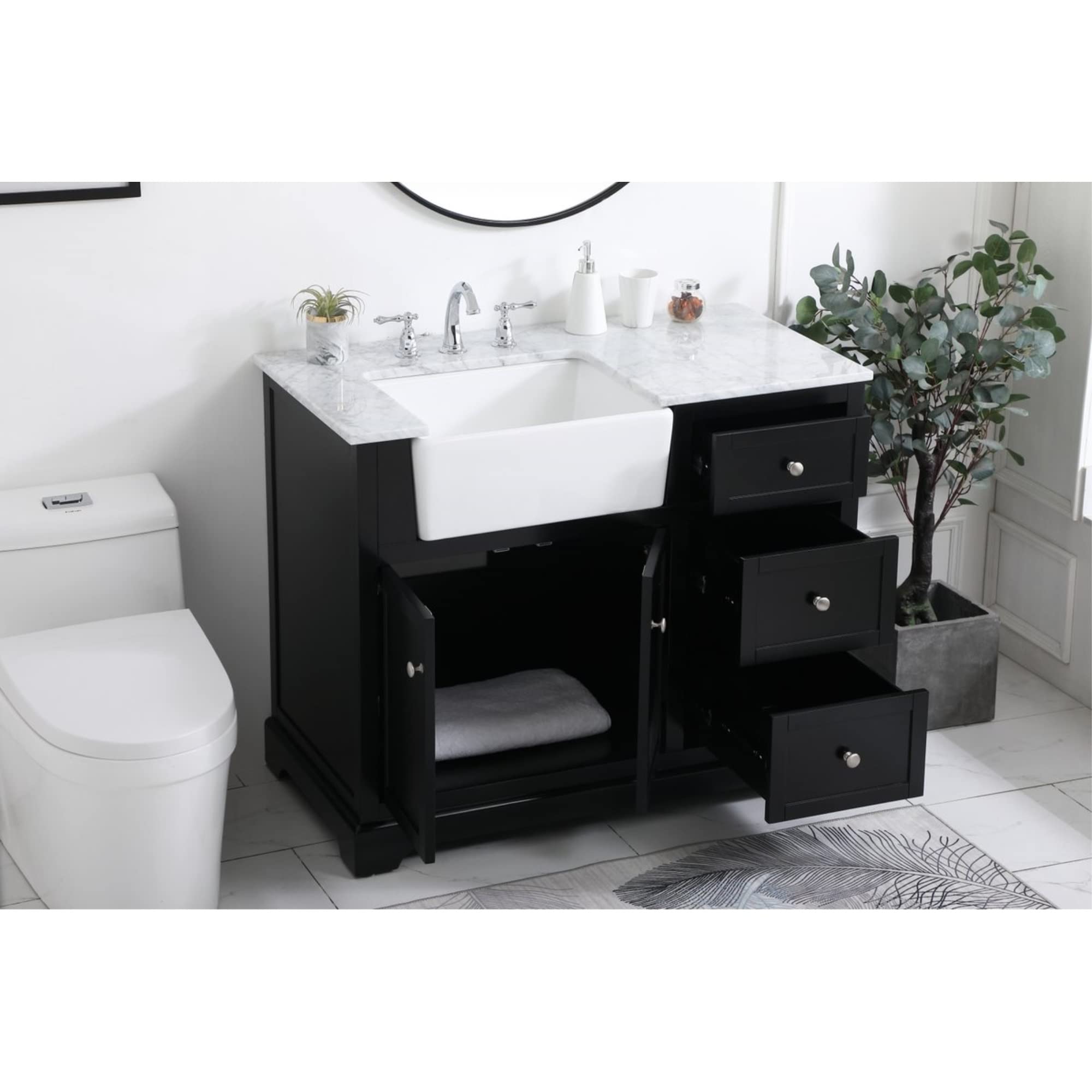 Franklin 42 Inch Black Wood Single Bathroom Vanity with Mirror - Modern Elegant Decor for Small Bathrooms, Powder Rooms & Master Suites