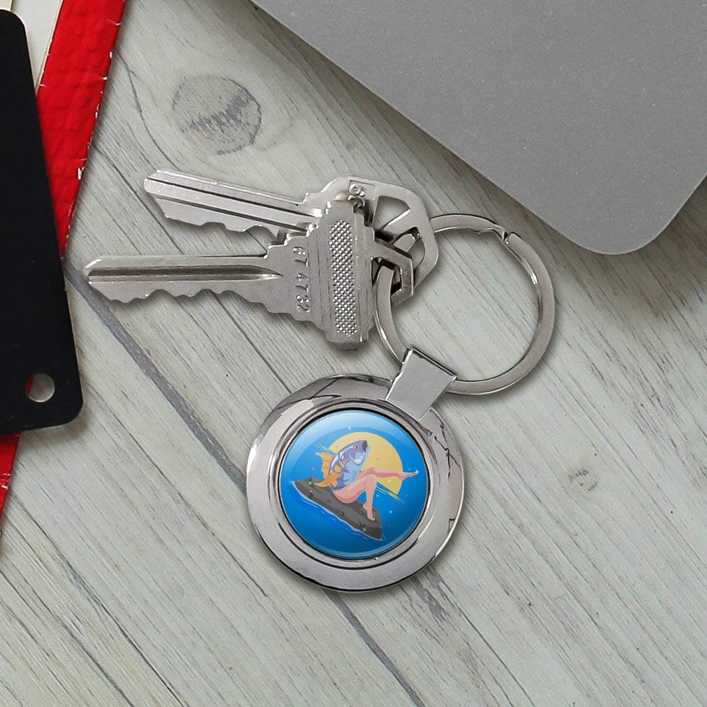 Reverse Mermaid with Tuna Head Keychain - Unique Chrome Plated Metal Key Ring for Women & Men | Funny Novelty Gift for Mermaid Lovers, Beach Party Favors, Bag Charms & Keychain Collections
