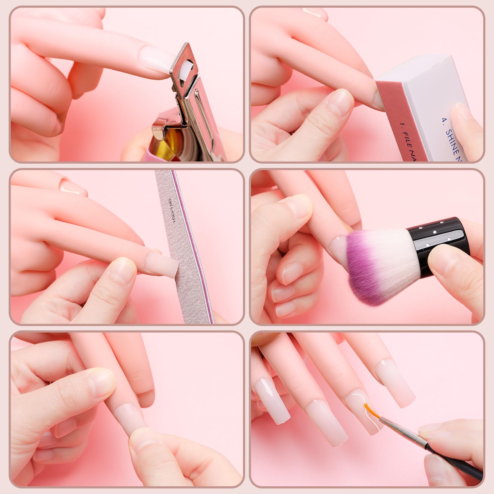 Coitak Professional Acrylic Nail Practice Hand - Flexible Mannequin Hand for Nail Art Training with 200 Nail Tips, Glue, Brush & Clipper - Perfect for Beginners & Salon Practice