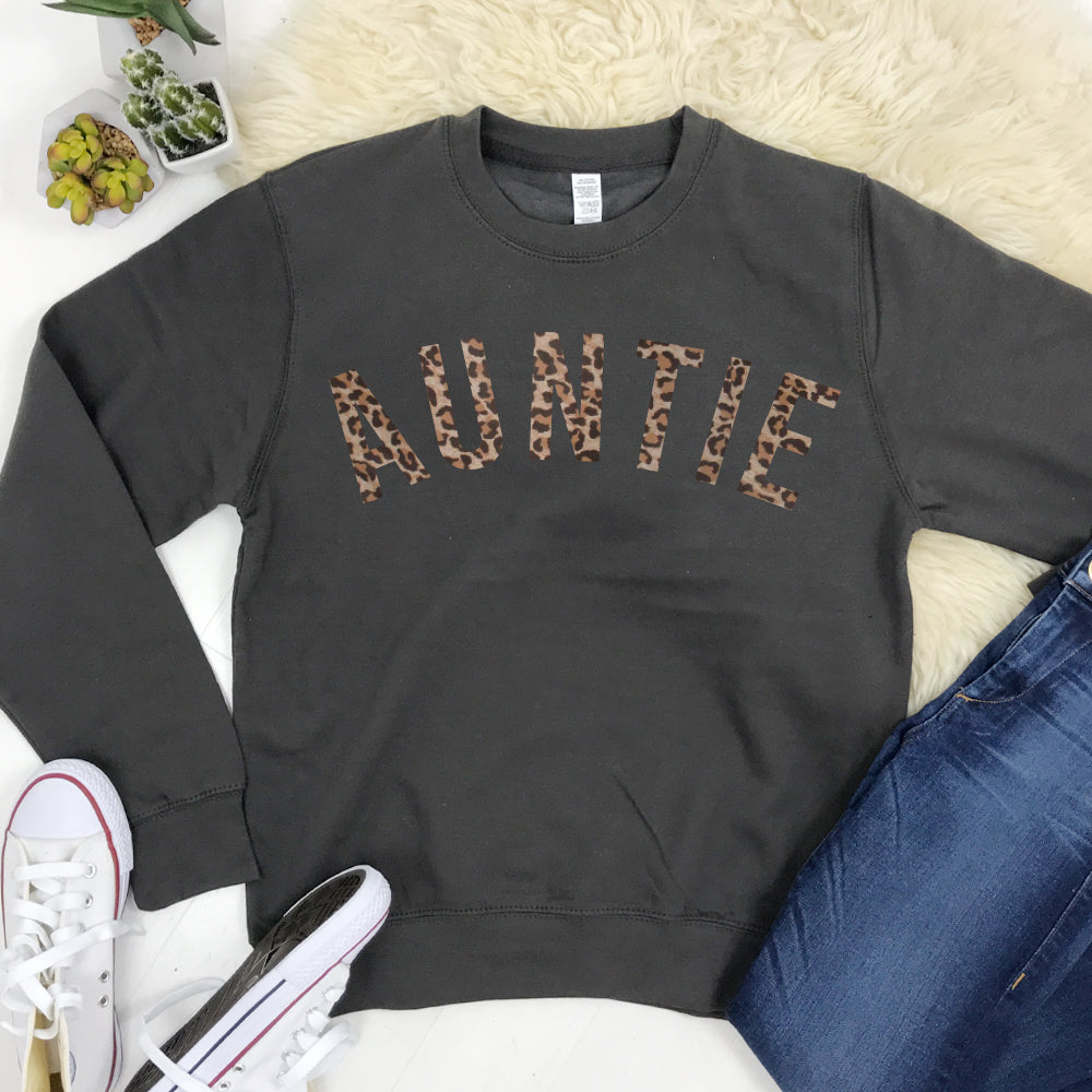 Trendy Auntie Leopard Print Sweatshirt for Women - Cozy Pullover Hoodie - Perfect for Casual Wear, Street Style & Lounge Outfits
